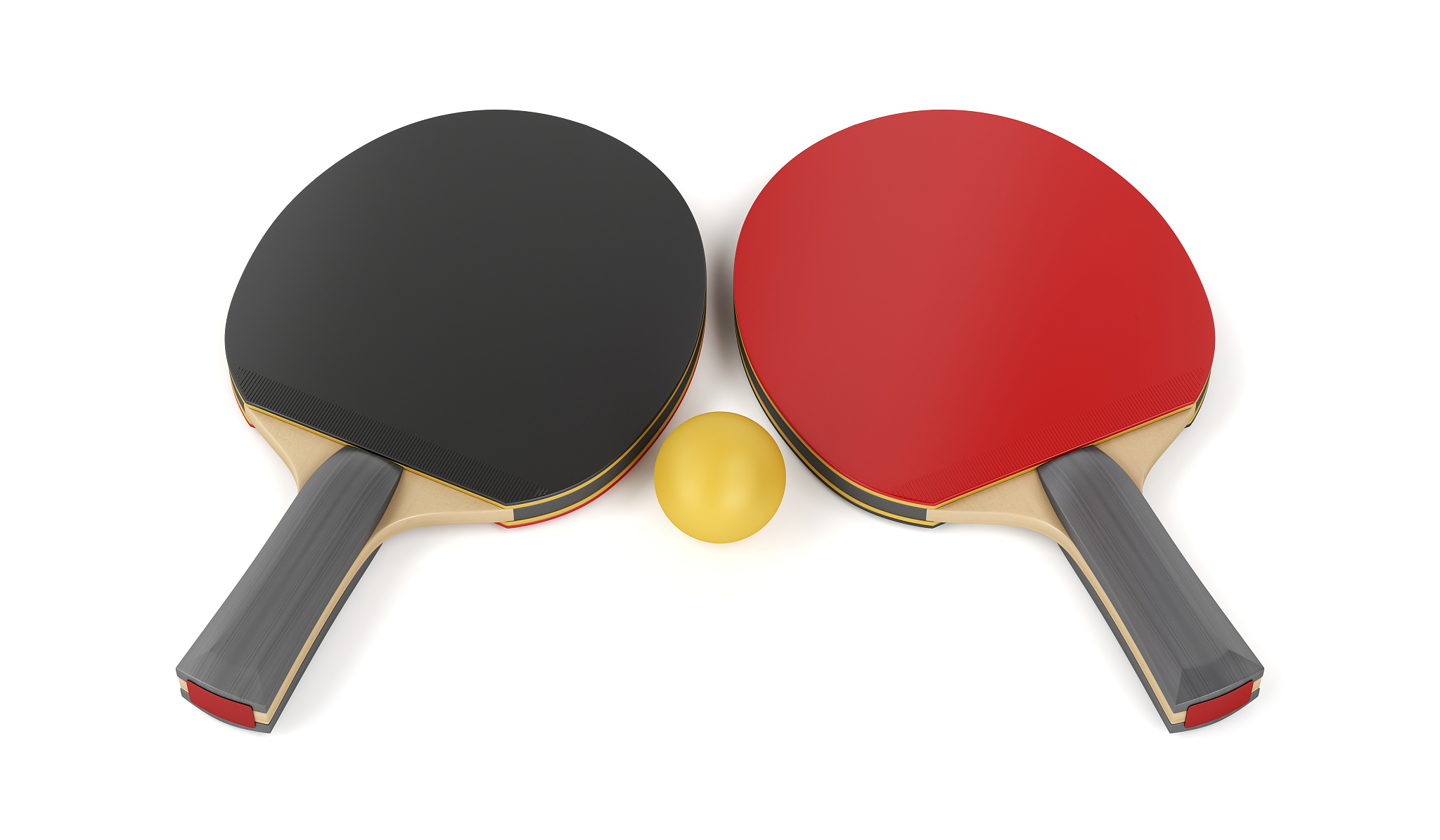 table tennis rackets and a ball