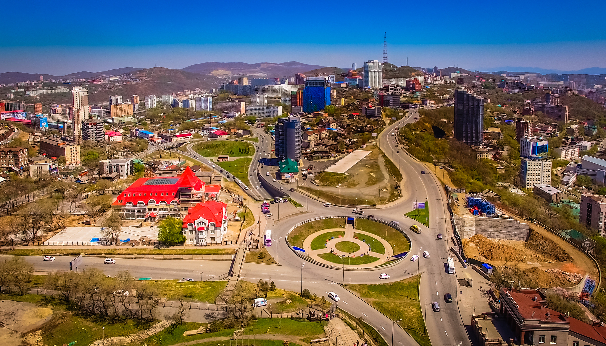 aerial view of the urban landscape of vladivostok