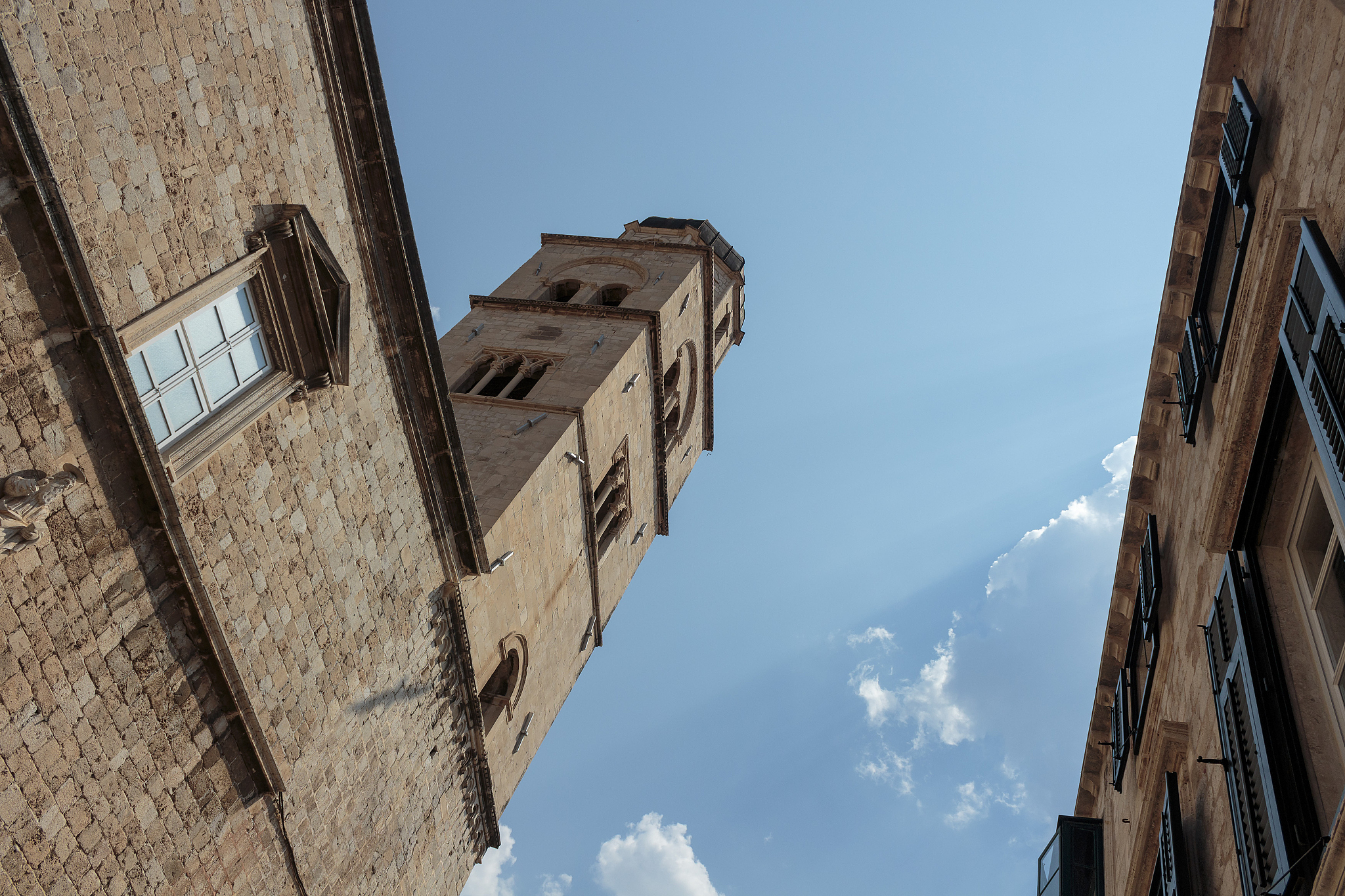 franciscan monastery bell tower in city of dubrovnik
