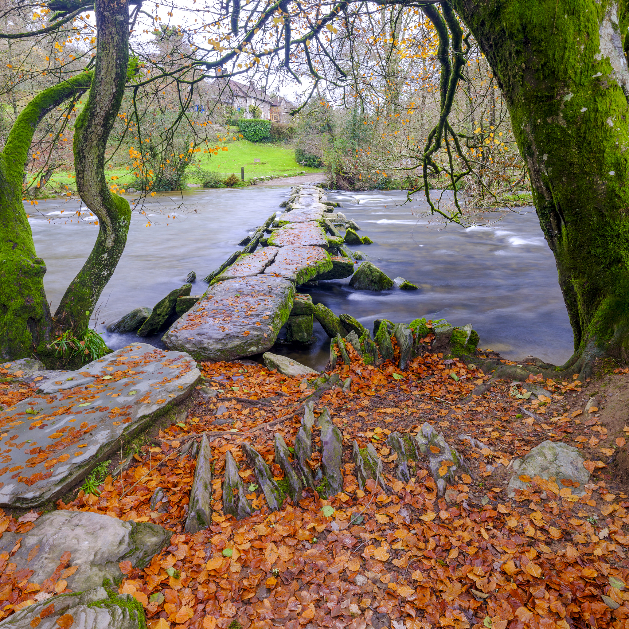 autumn colours and a full flowing river barle with the tarr step