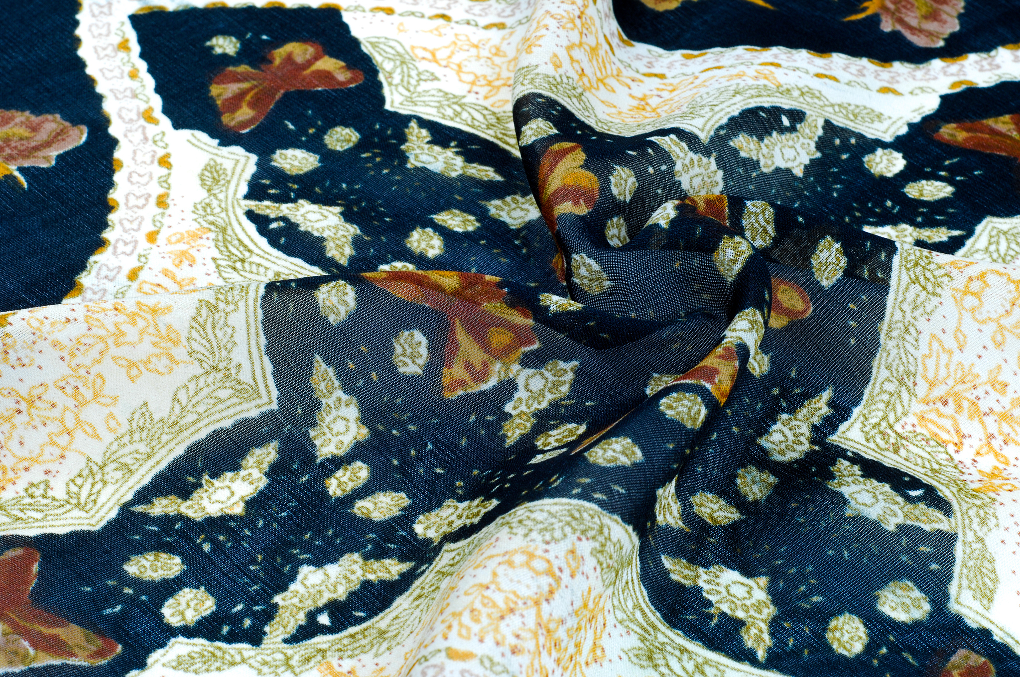 texture, background, pattern. black silk handkerchief. with whit