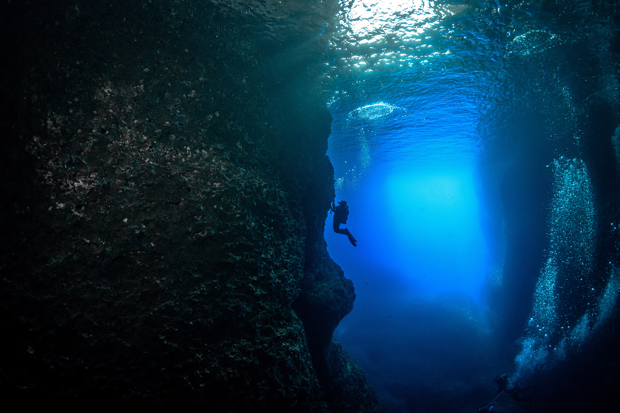 man swimming in sea