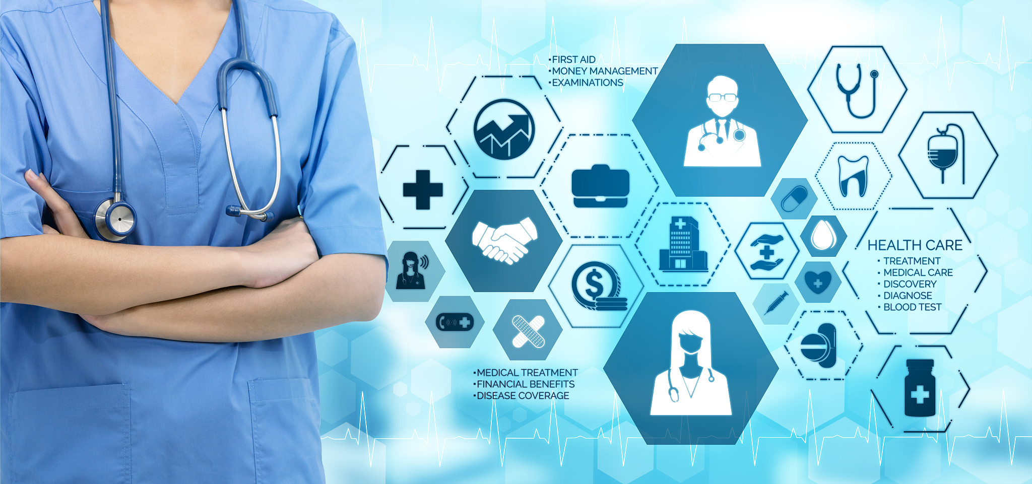 doctor with medical healthcare graphic in hospital