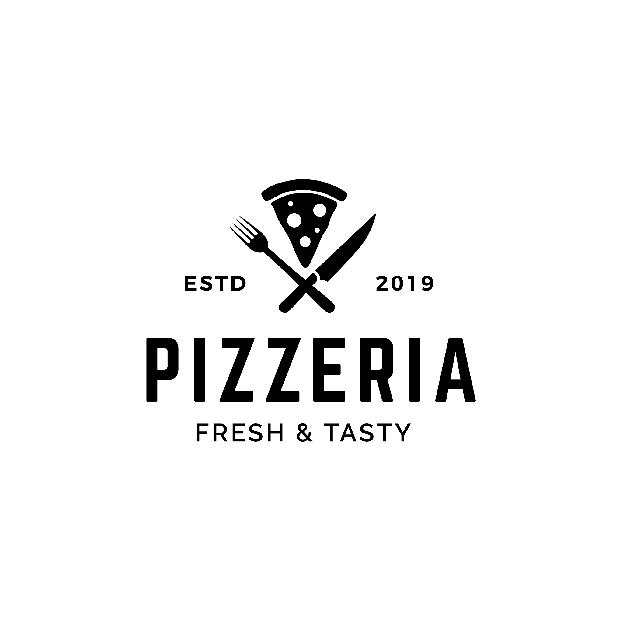 pizza with crossed fork and knife logo design