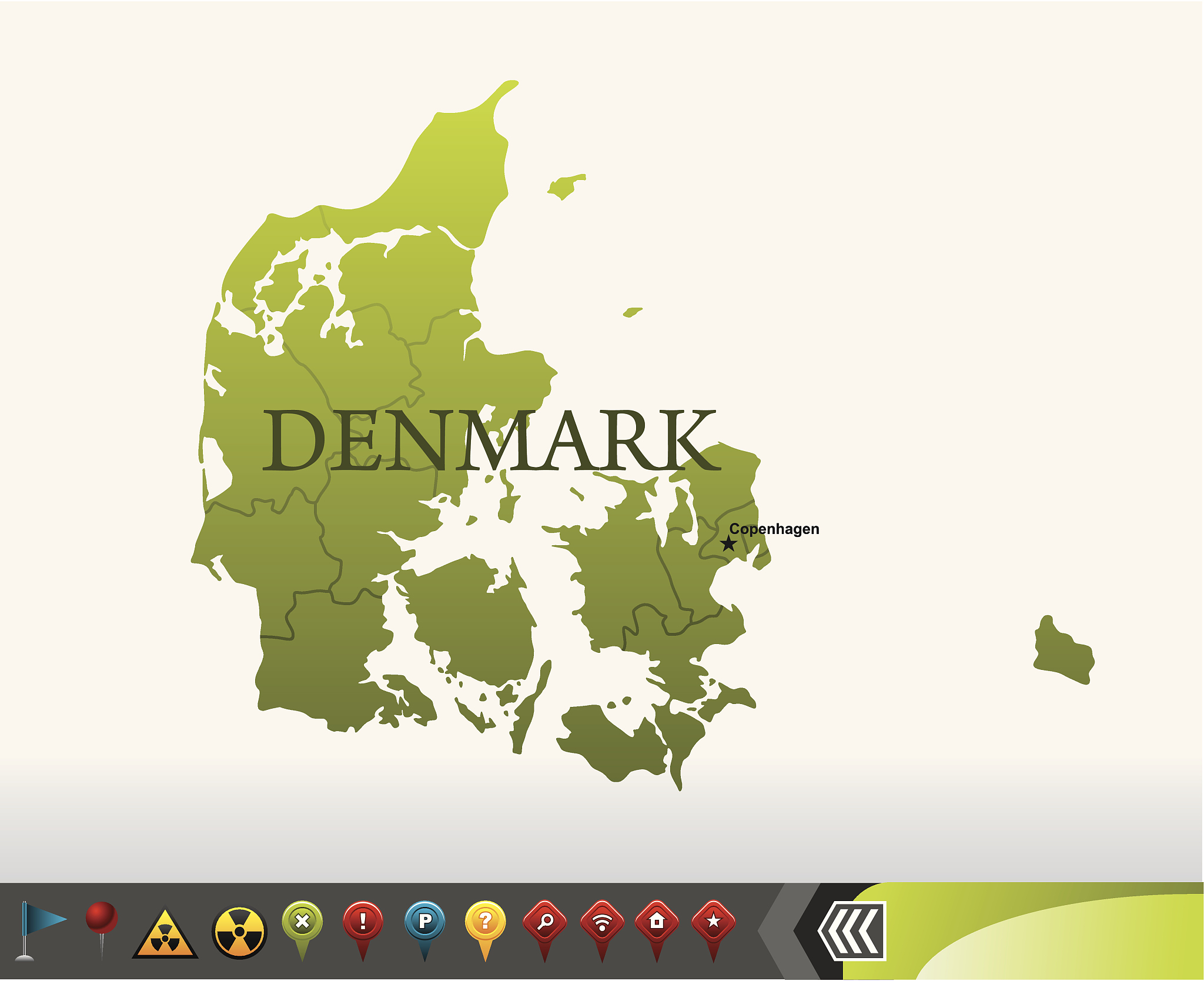 denmark map with navigation icons