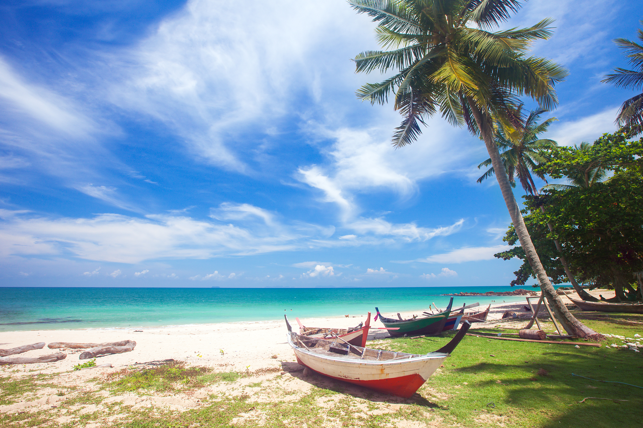 beach and fishing boat, koh lanta, thailand