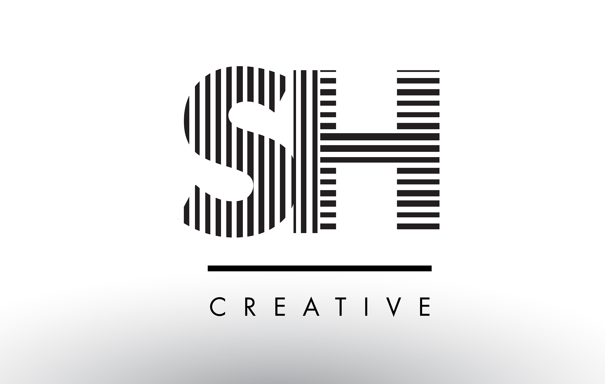 sh s h black and white lines letter logo design