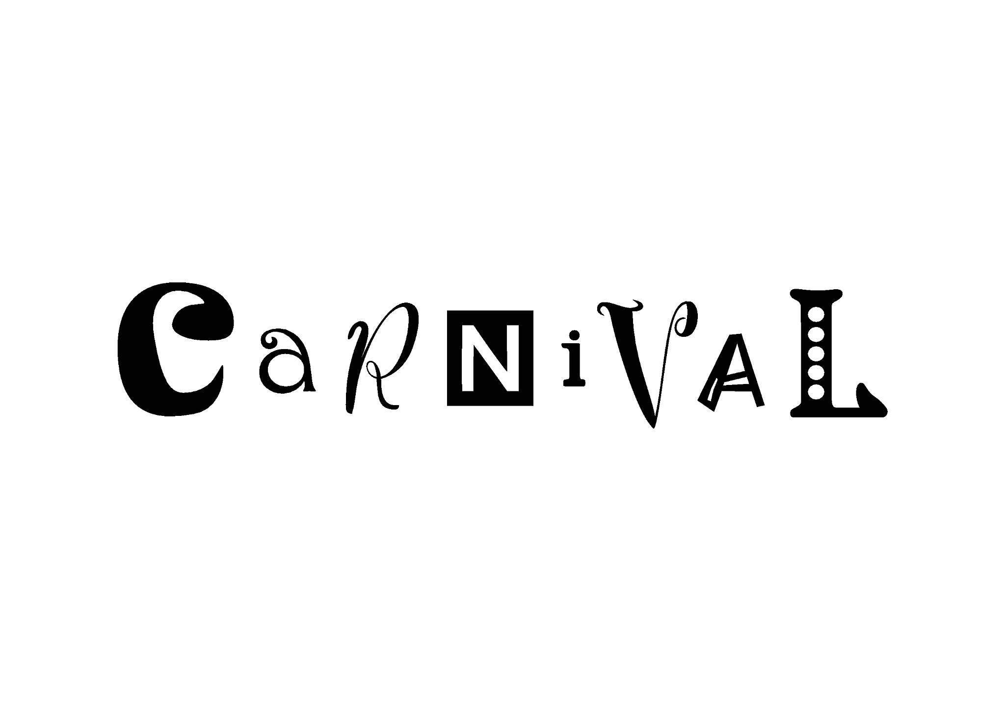 lettering of carnival with different letters in black isolated o