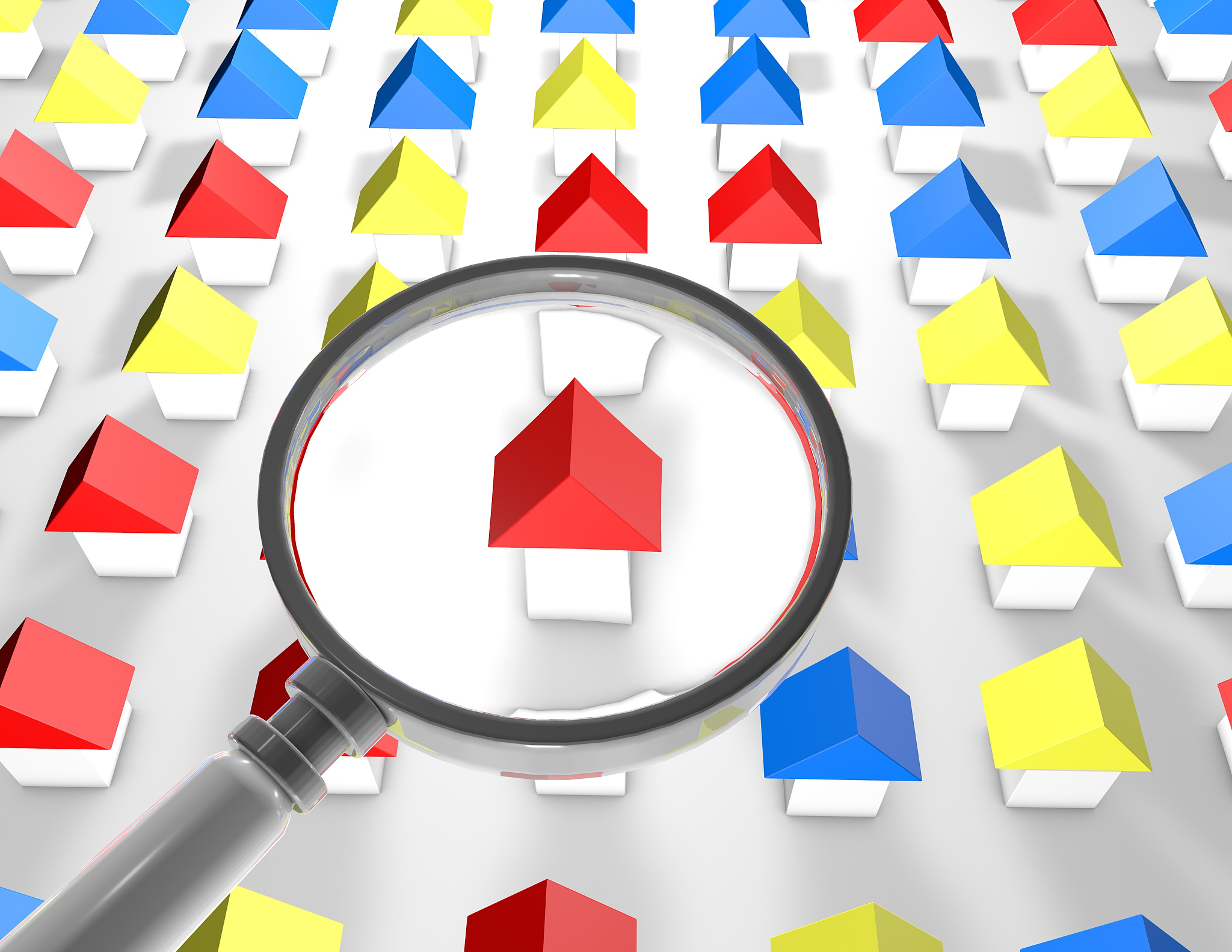 search a house concept with houses and magnifying glass