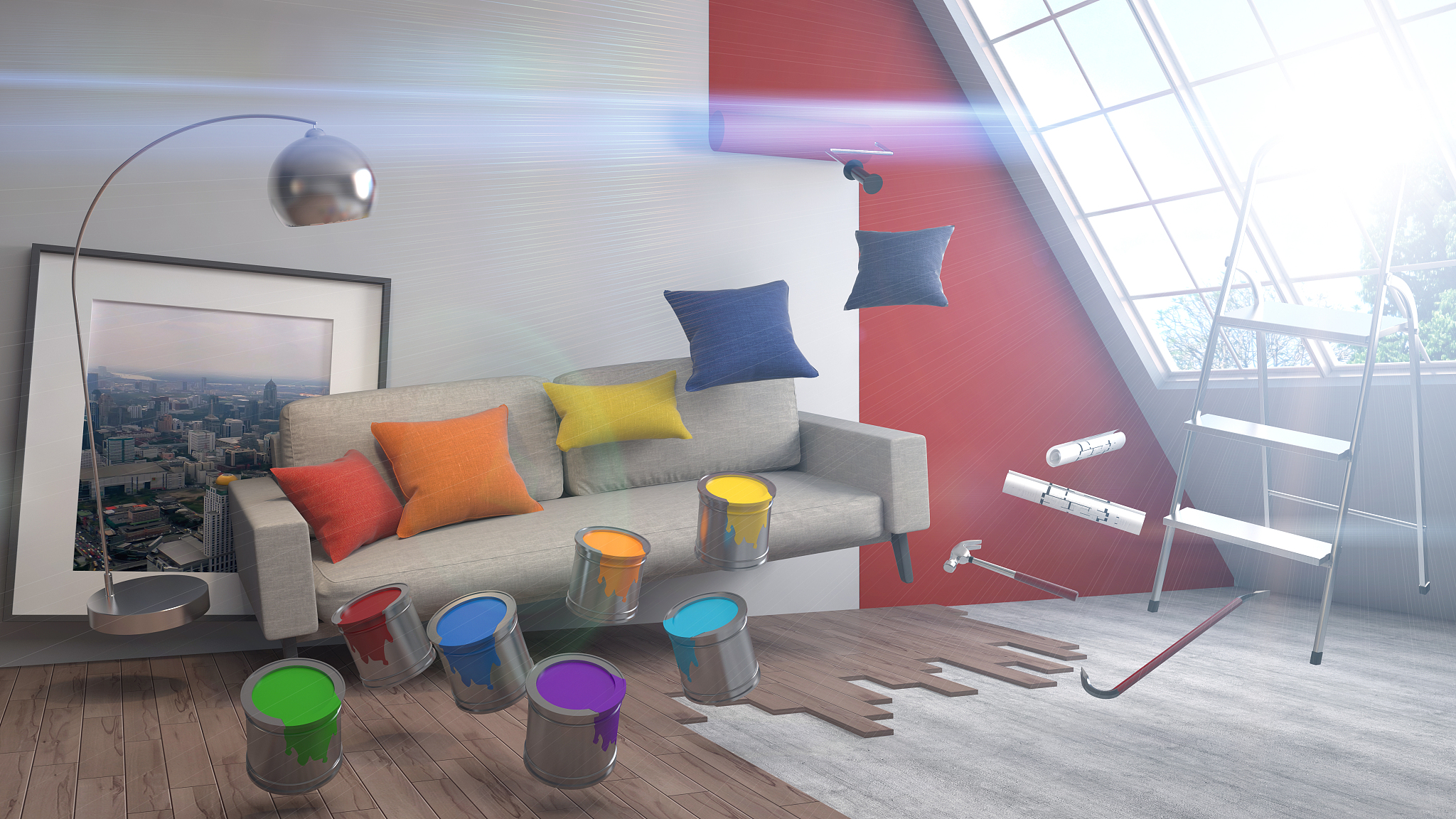 润色：The work contains both distant and close-up views and in the transition from reality to virtuality and from near to far the depiction of houses is a challenge They come in various shapes and have m