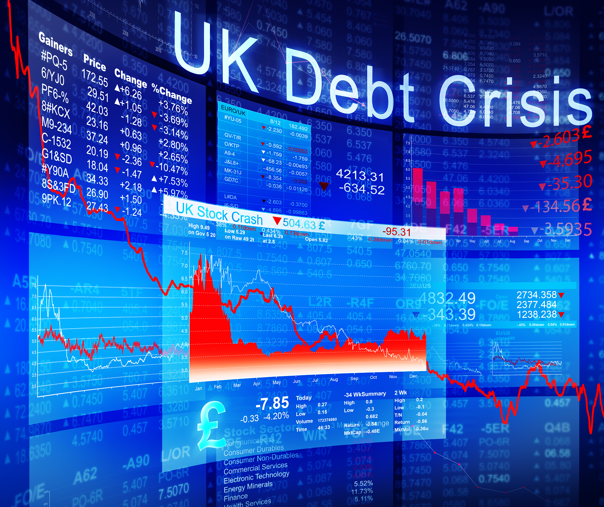 blue crisis stock diagram with background data
