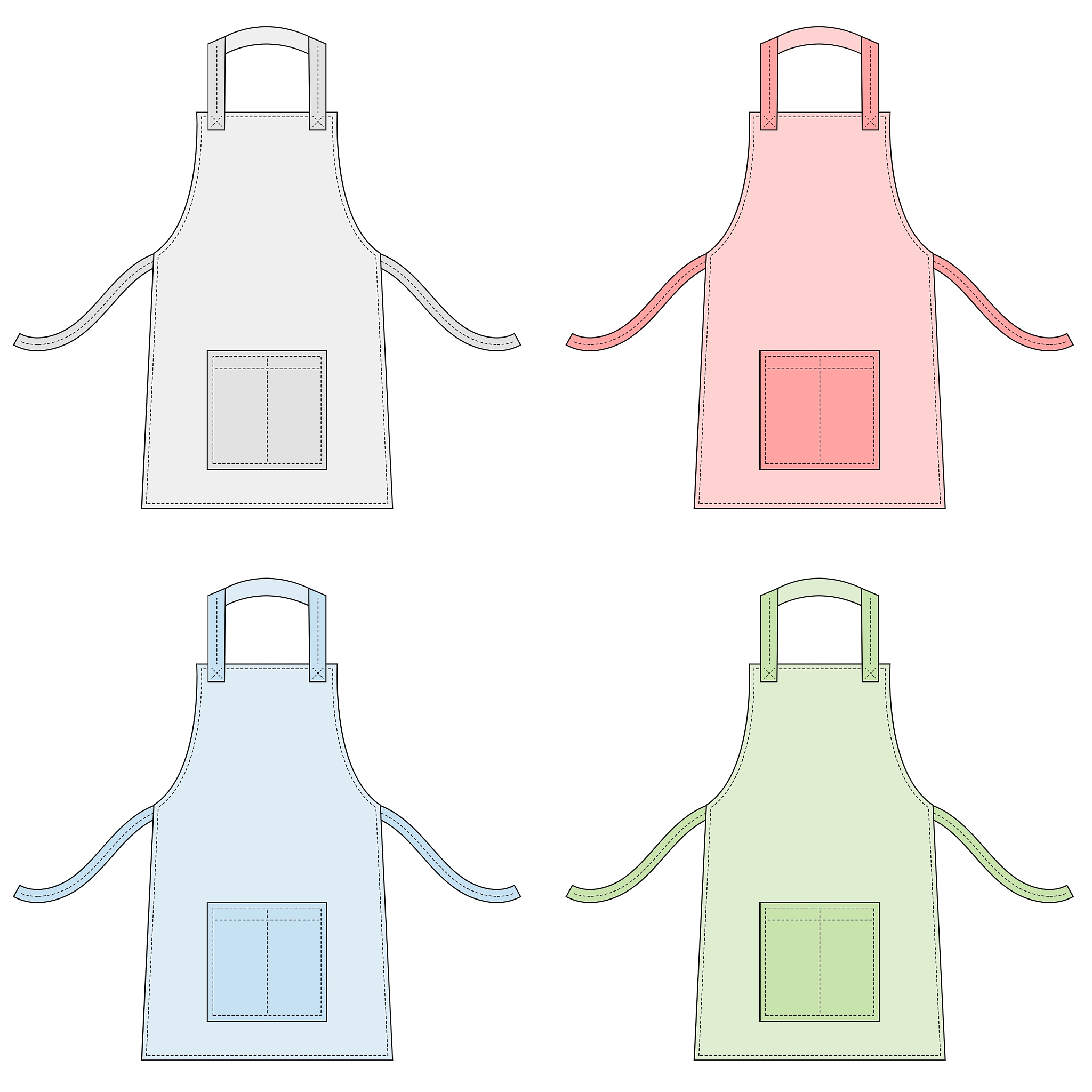 set of aprons with outsets and pocket