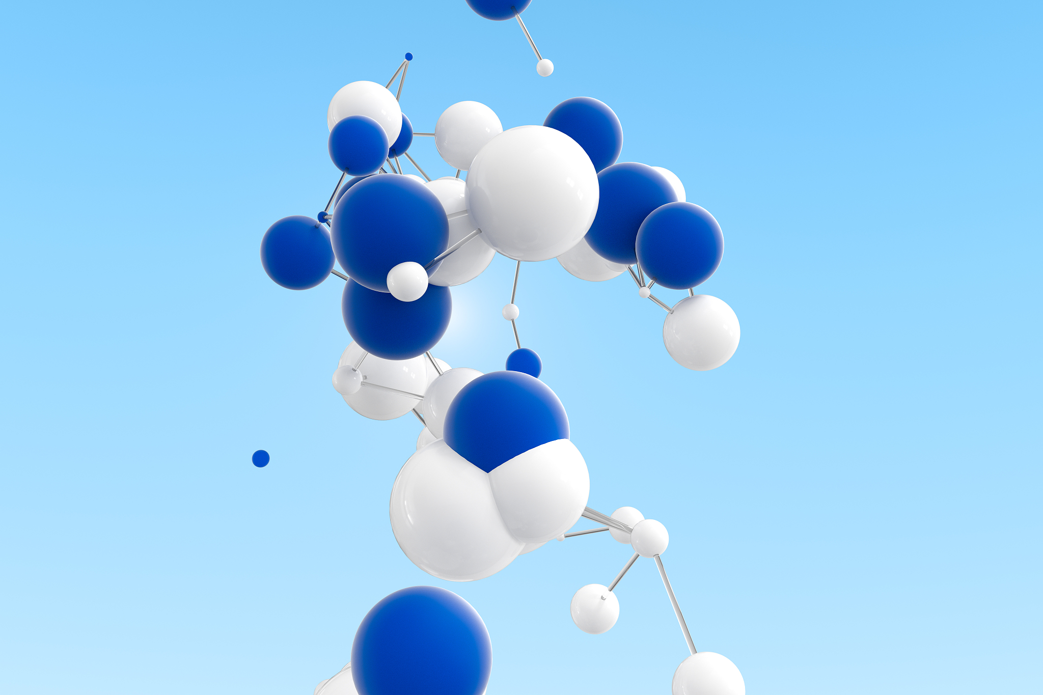 gene lines and nodes, biological gene structure, 3d rendering.