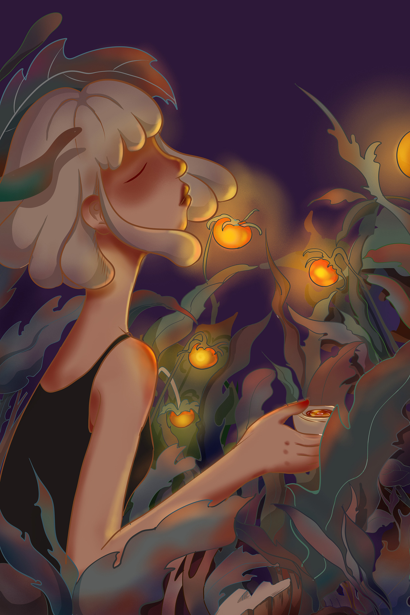 神秘森林中的少女占卜师:日系动画风格插画 神秘森林中的少女占卜师:日系动画风格插画
