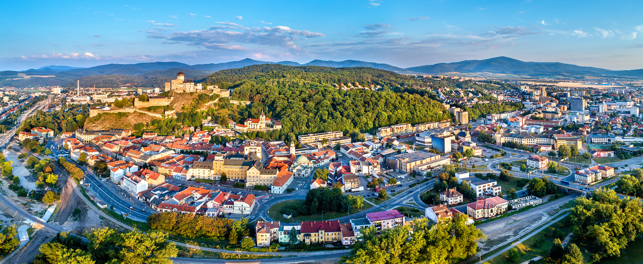aerial panorama of trencin, a town in slovakia
