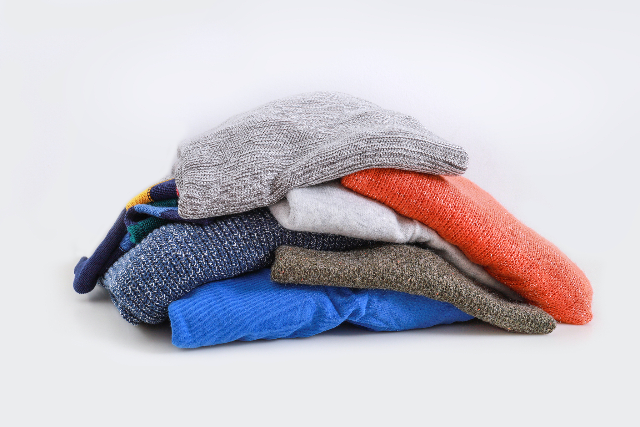 close-up of warm clothing against white background