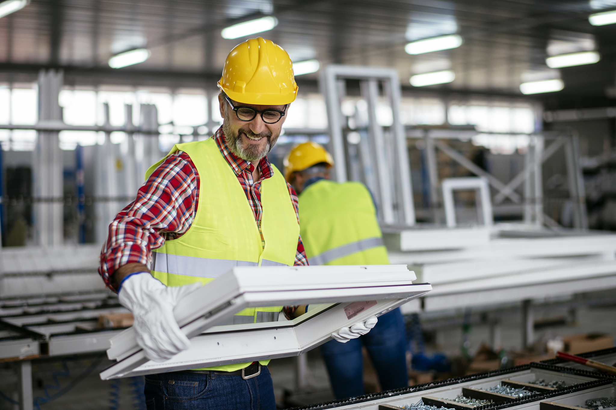 man working at a factory stock photo