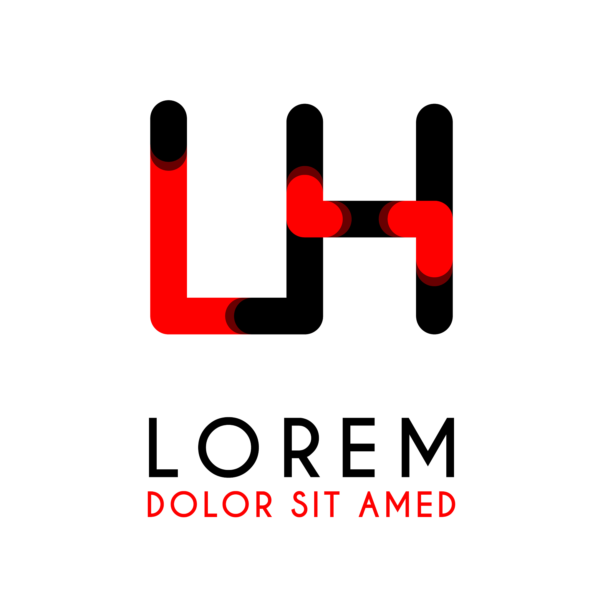 initial letter lh with red black and has rounded