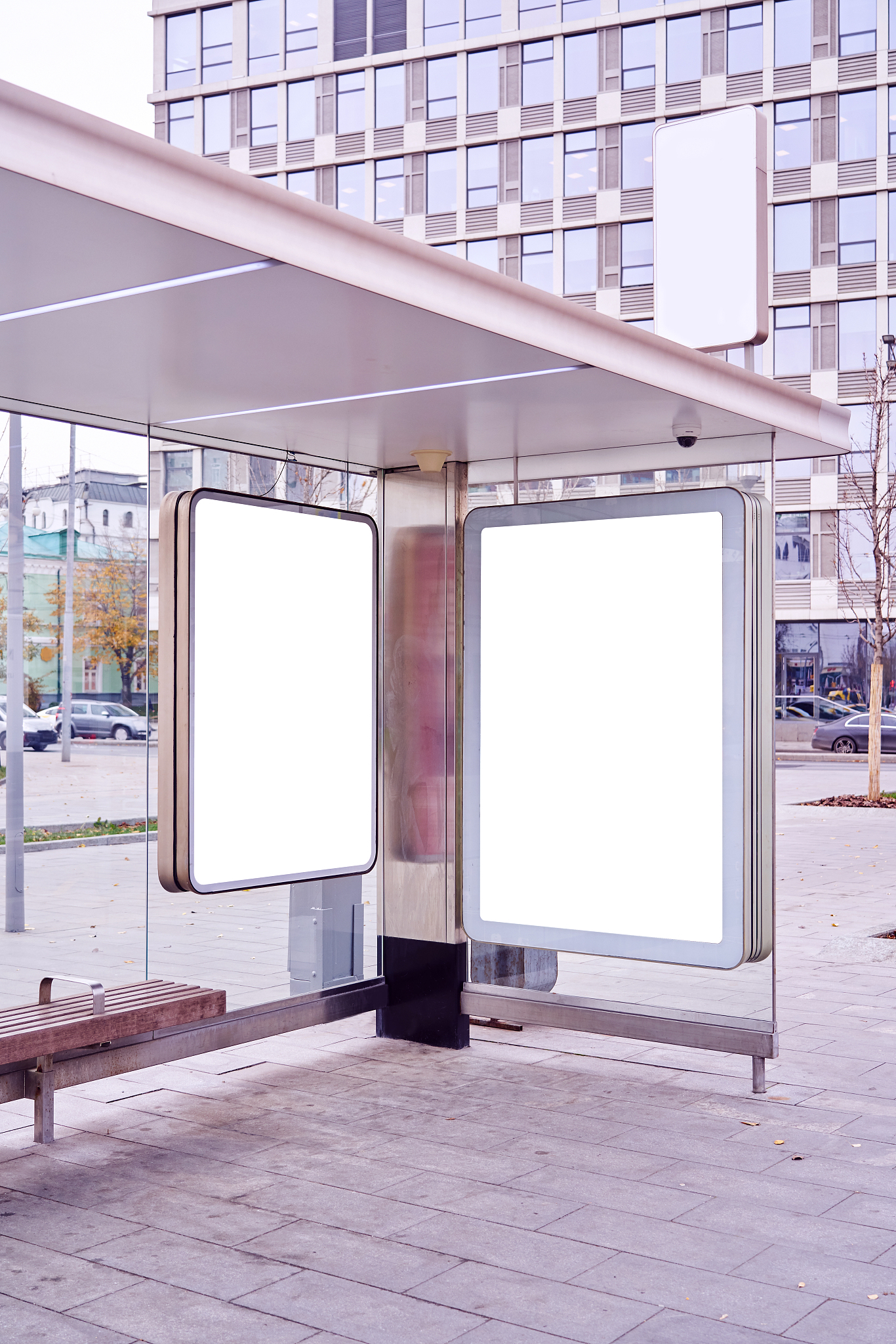 billboard, advertising city format in moscow on public bus stop,