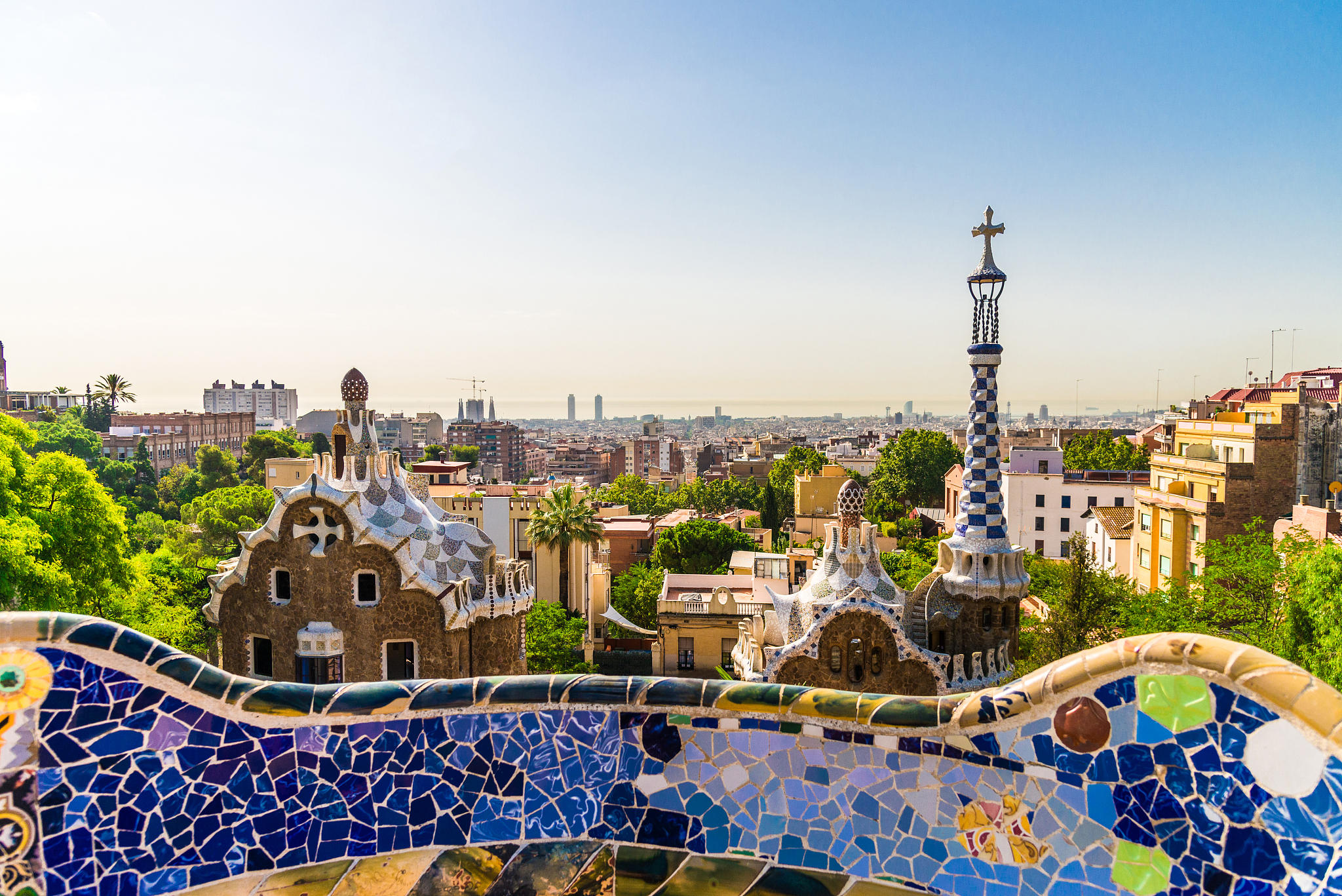 panoramic view at barcelona city and mountains in spain, view fr