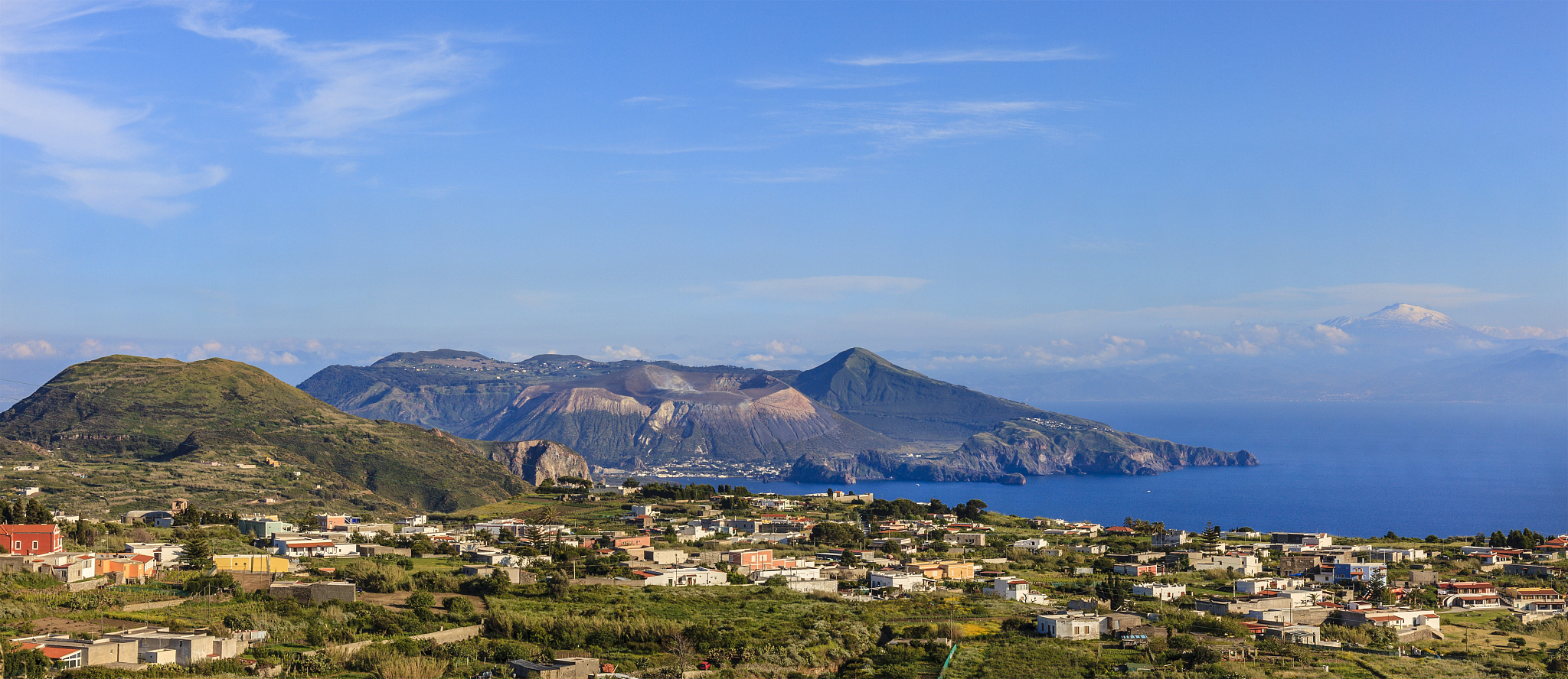 vulcano seen from lipari, aeolian islands - sicily