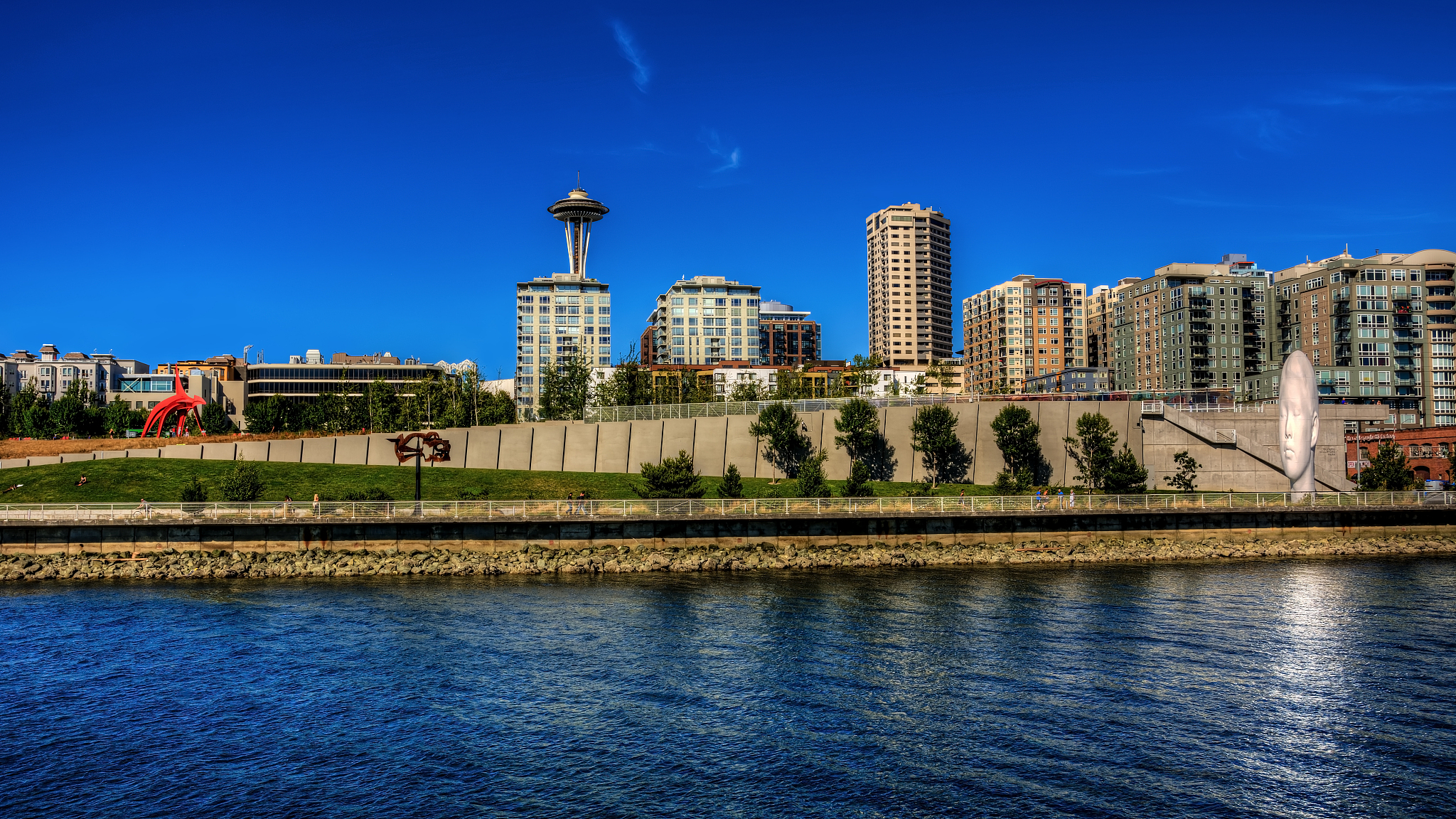 view of puget sound and downtown seattle, washington, usa