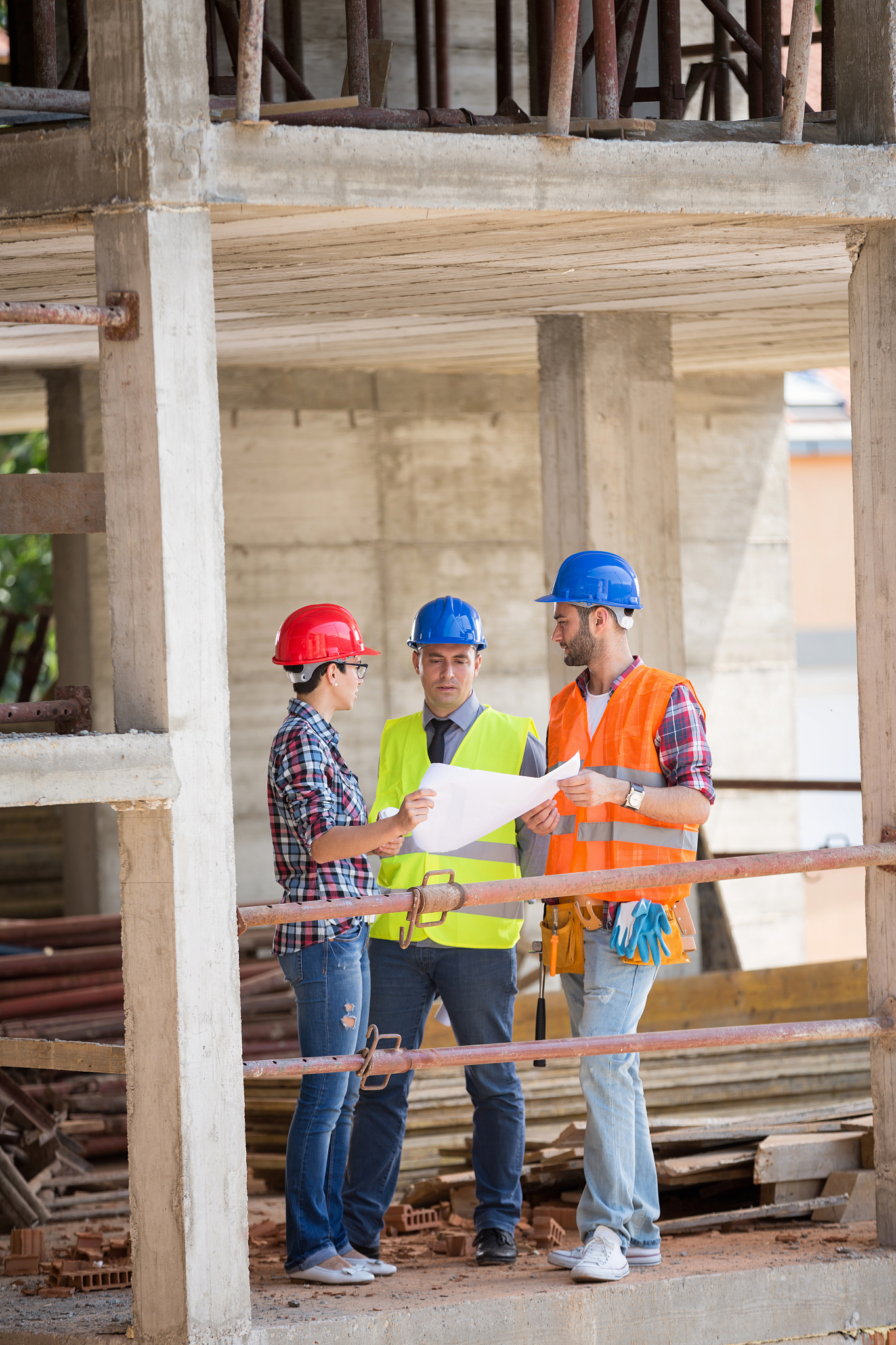 expert architect team studying plan on open air