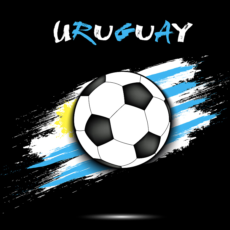 soccer ball and uruguay flag