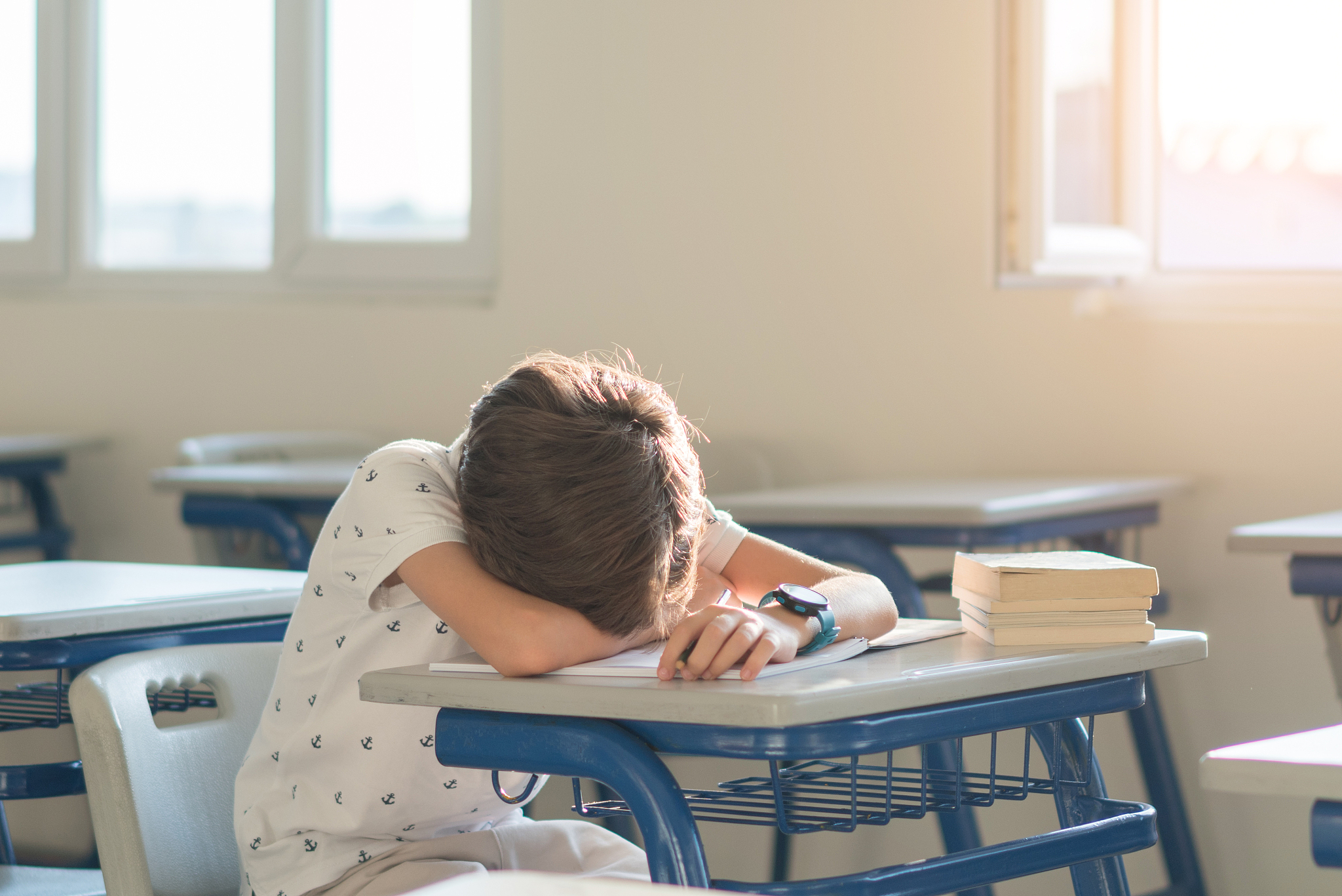 he's had a long day at school.