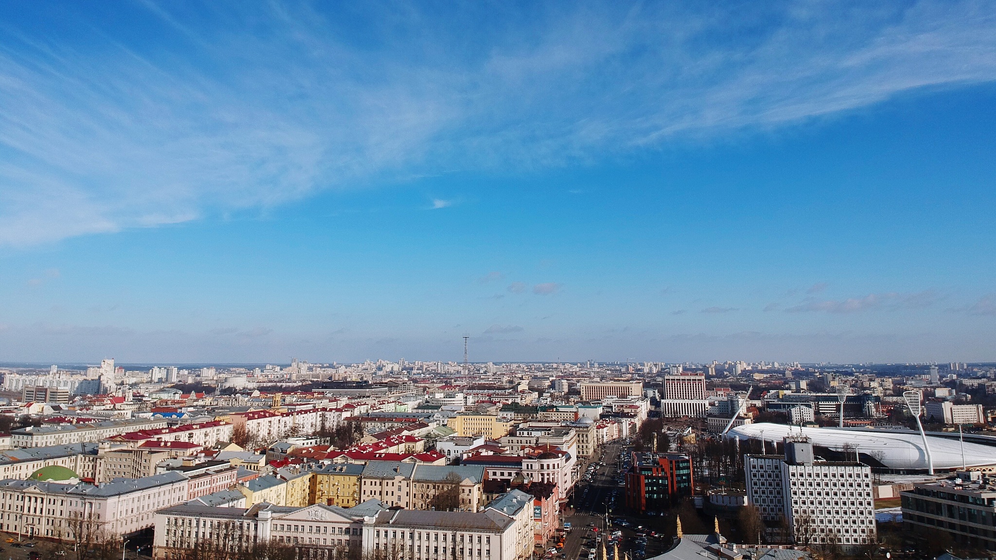 high angle view of townscape against sky