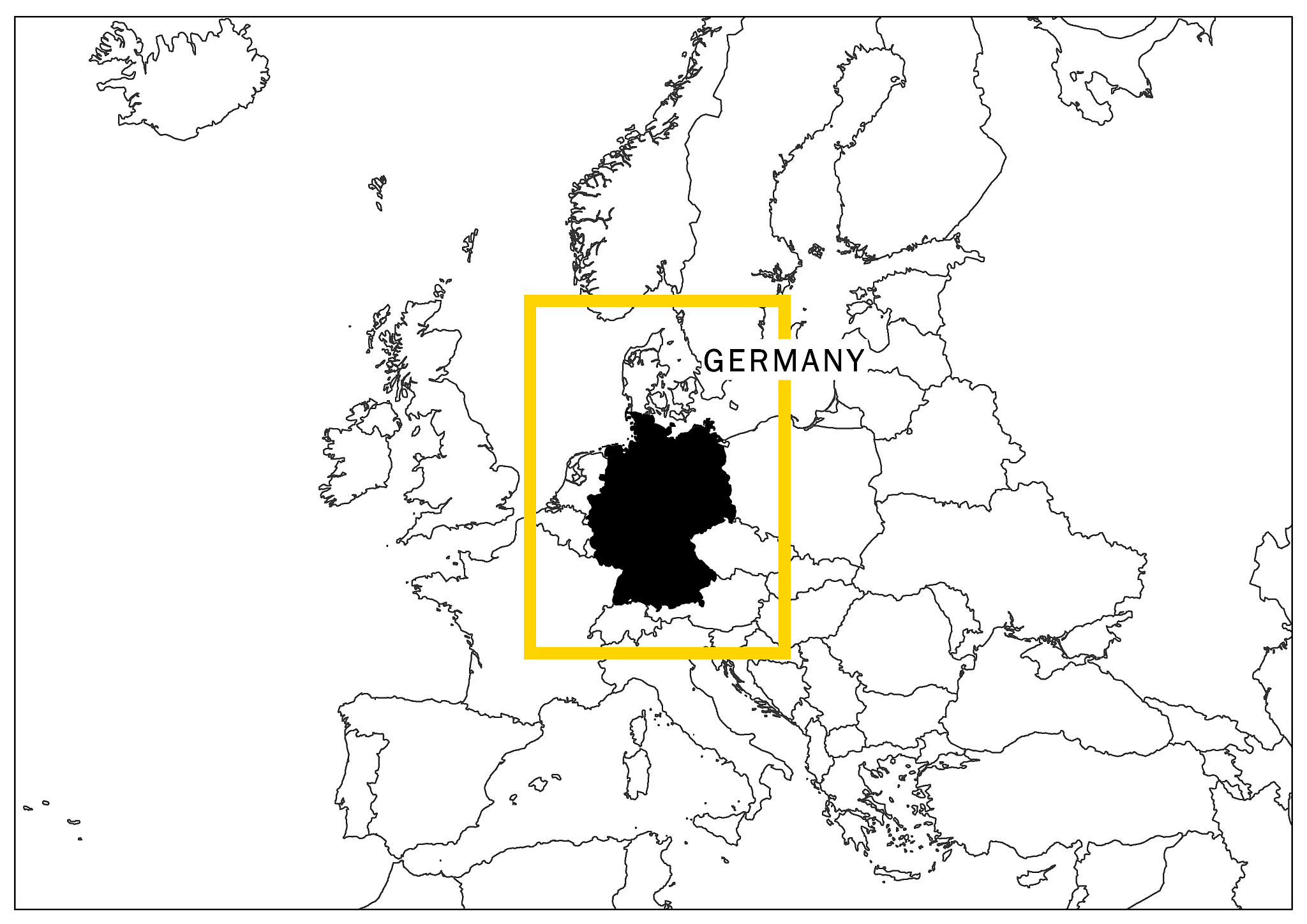 germany map with yellow frame and name country