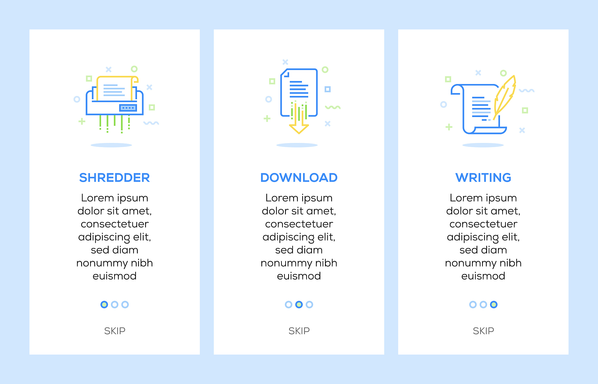 icons of shredder, download, writing. document concept web eleme