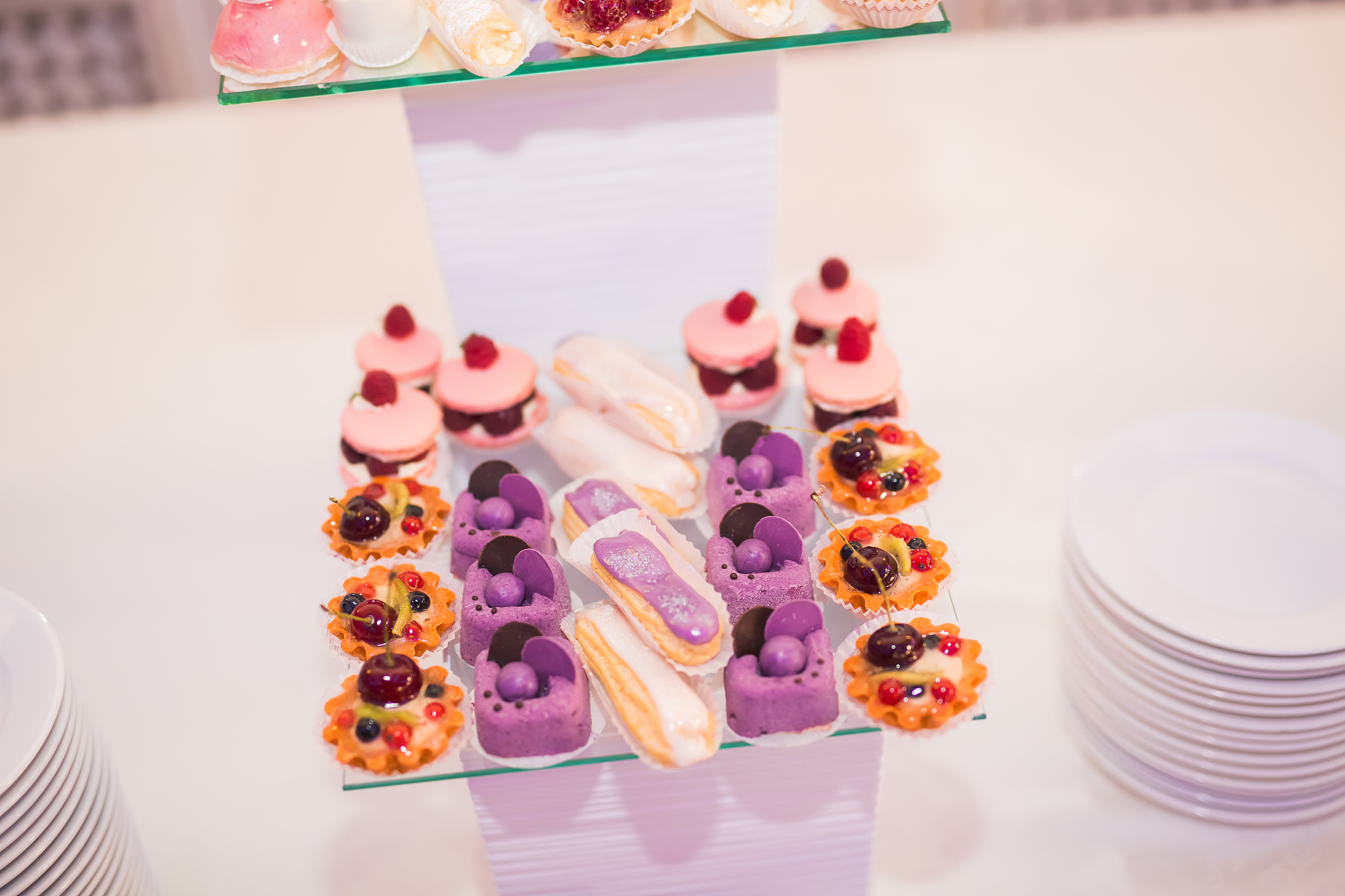 different kinds of baked sweets on a buffet