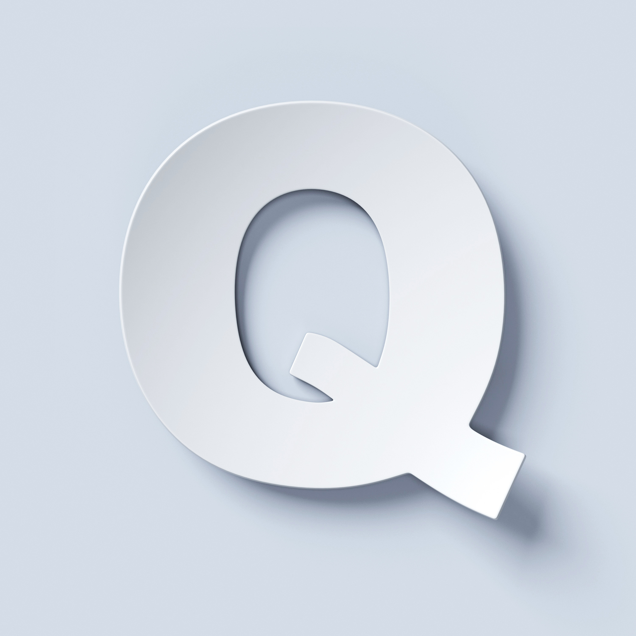 white bent paper font letter q