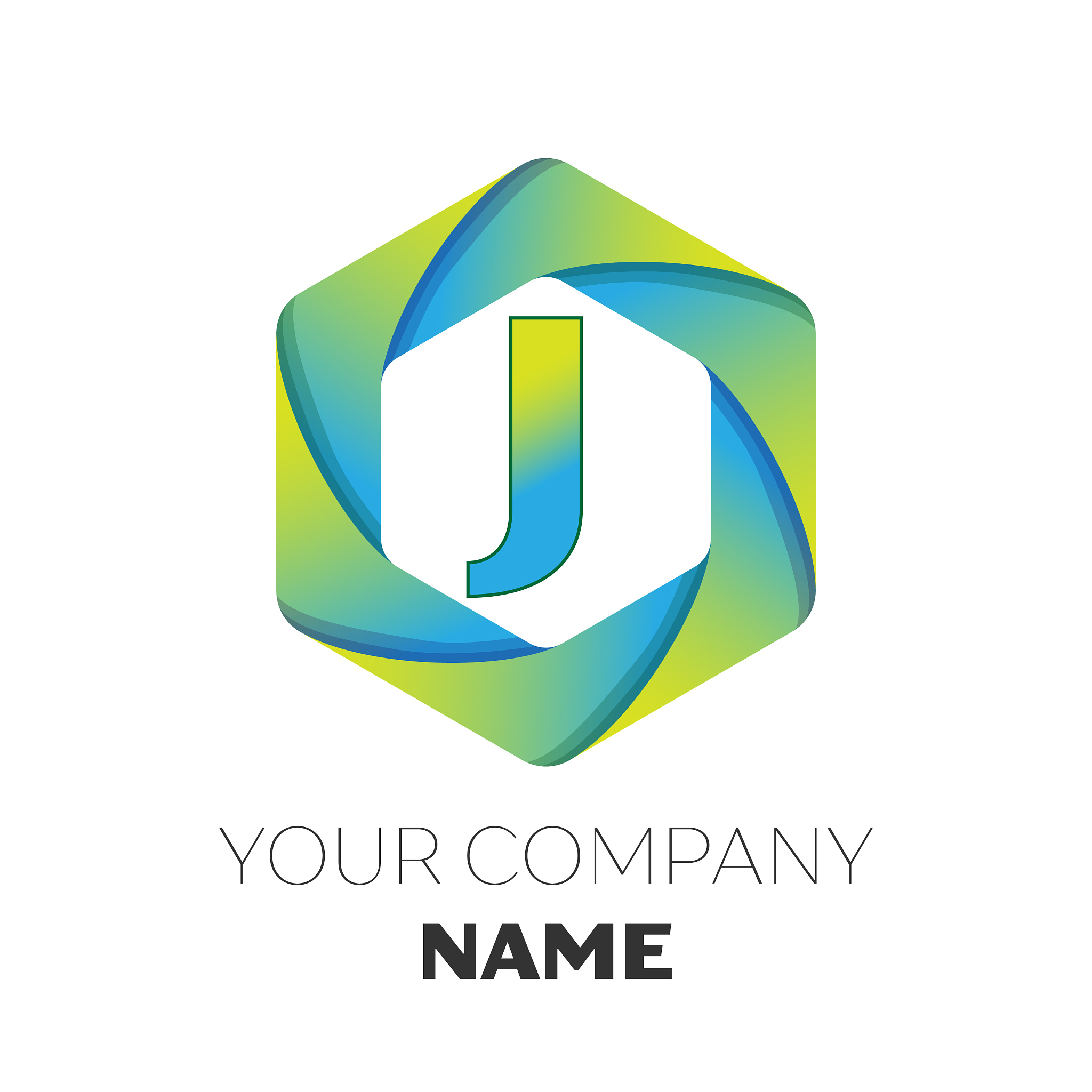 letter j logo symbol on colorful hexagonal