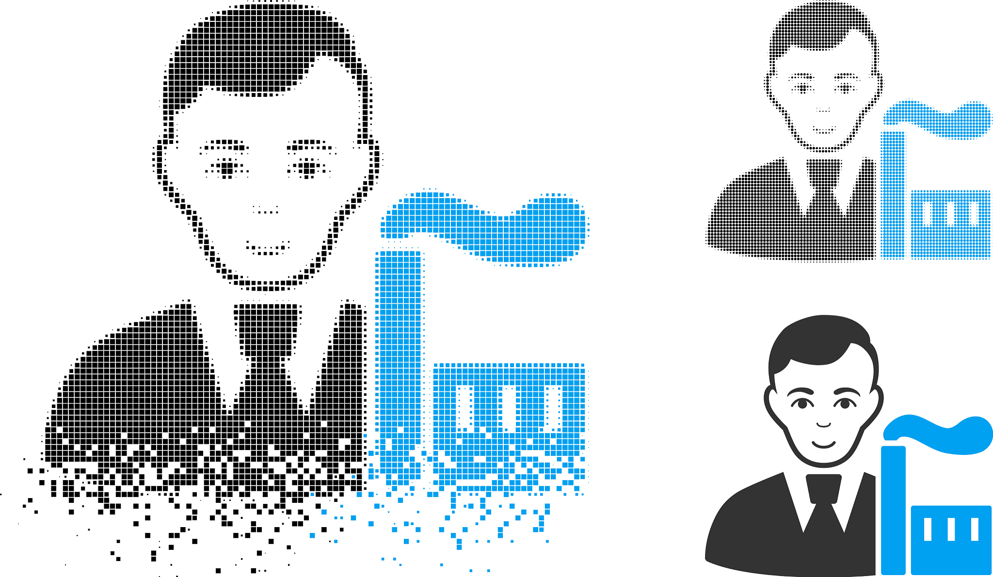 disappearing pixel halftone capitalist oligarch