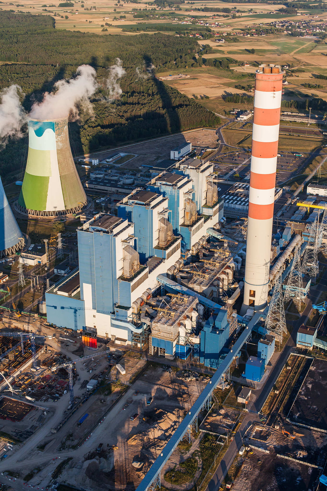 aerial view on the power station near opole city