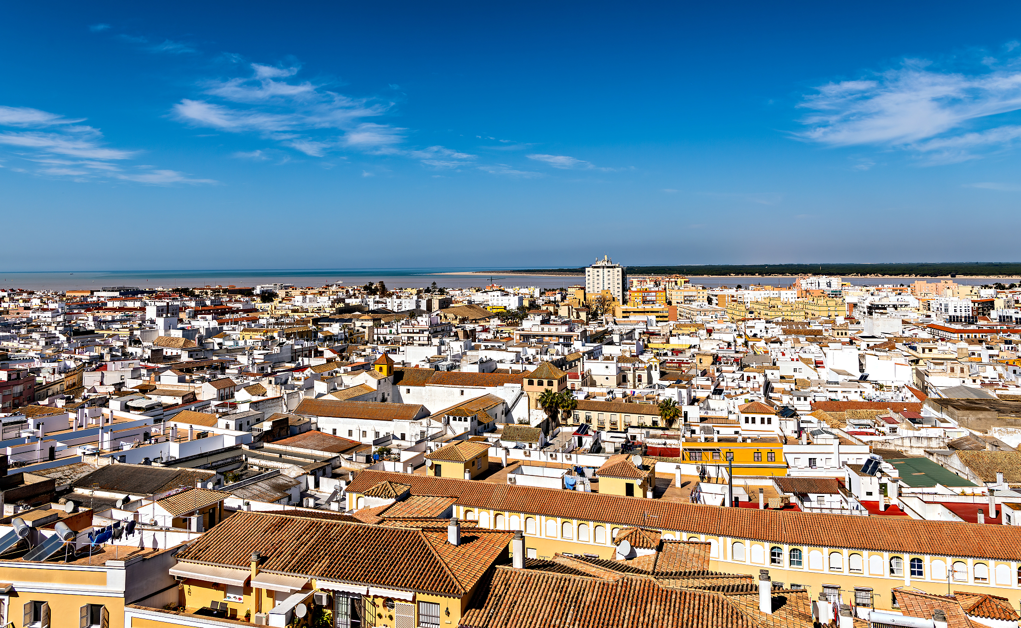 cityscape of sanlucar de barrameda in southern spain; high angle
