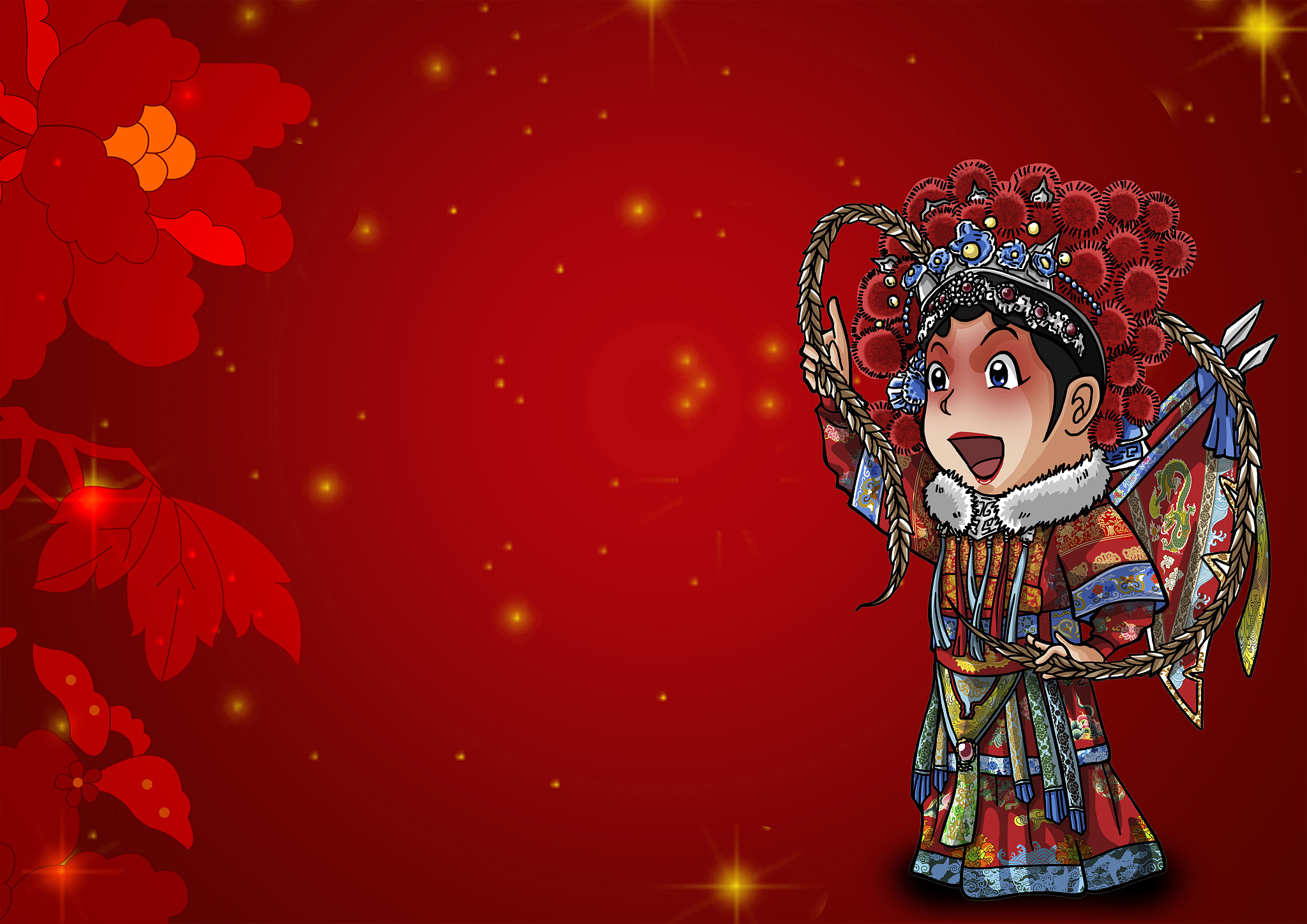 插画,人物,京剧,武旦,
