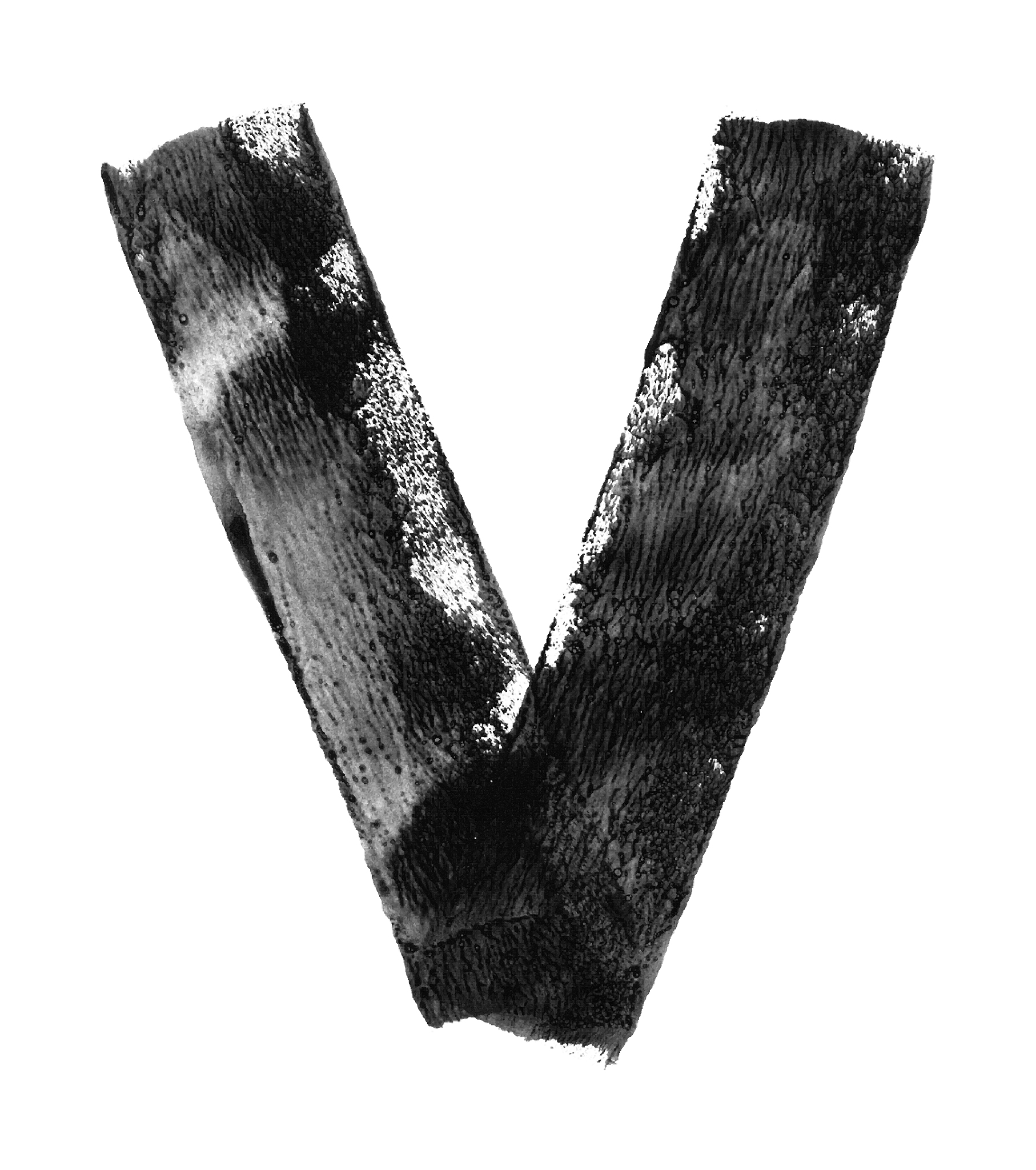 big letter v painted carelessly by paint roller and thick black 