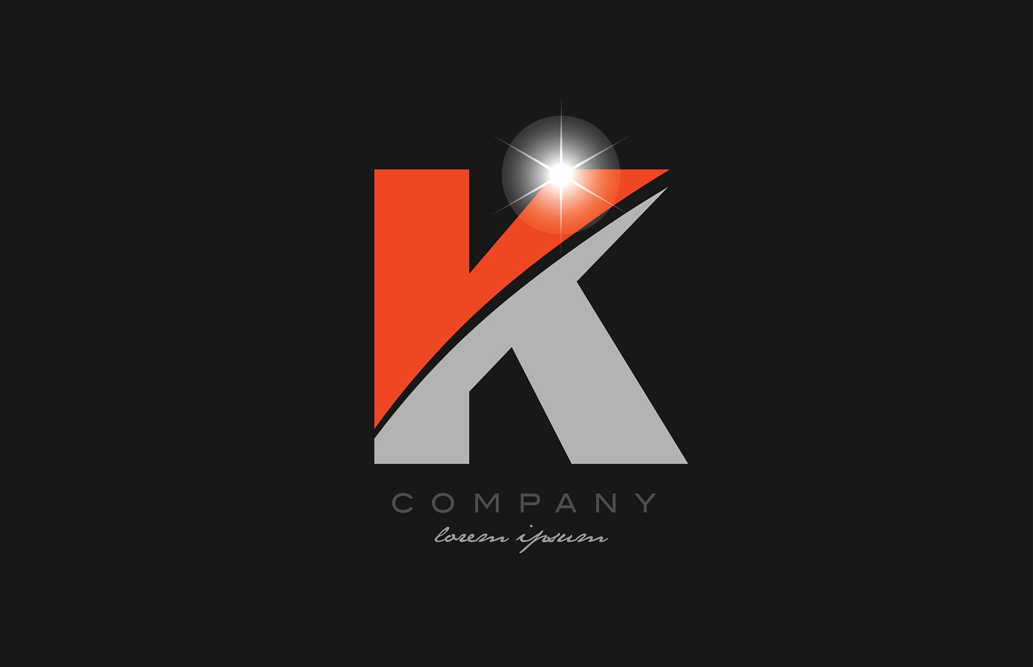 letter k in grey orange color alphabet for logo icon design