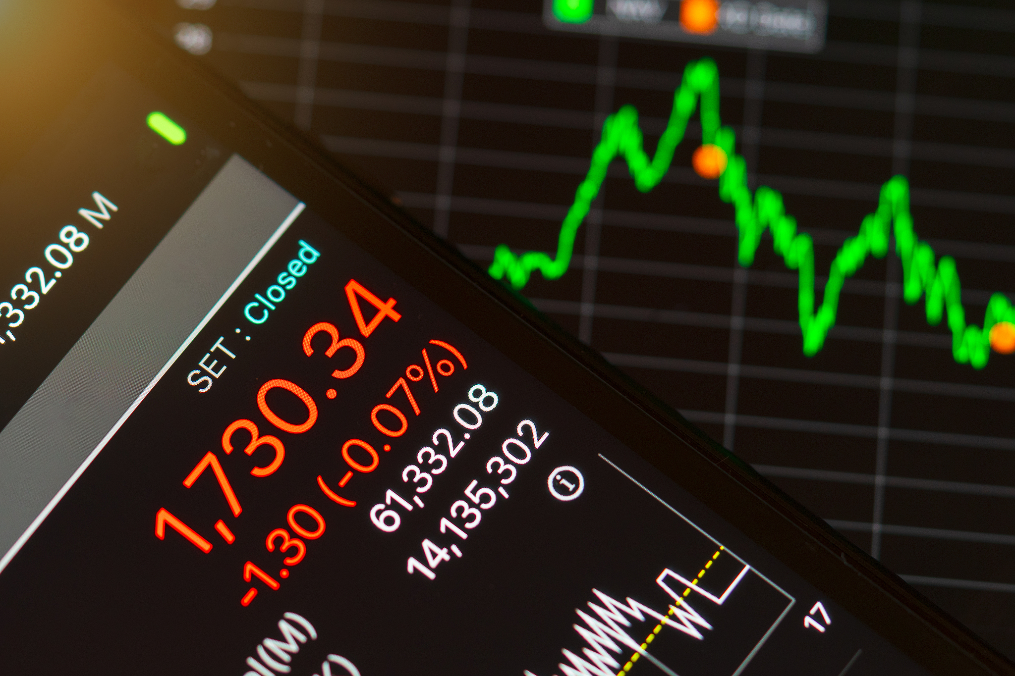 stock market graph on moble phone.