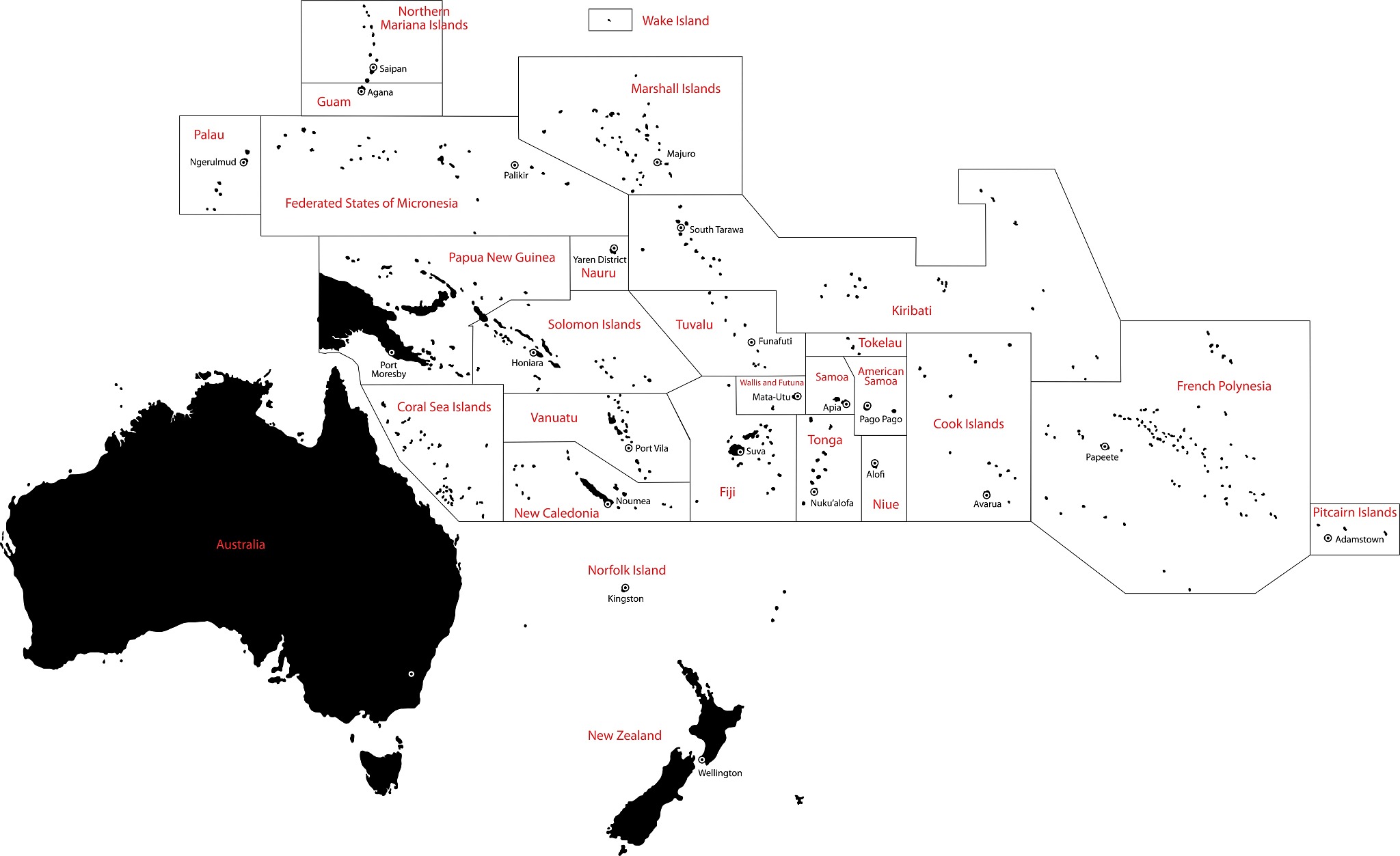 black oceania map