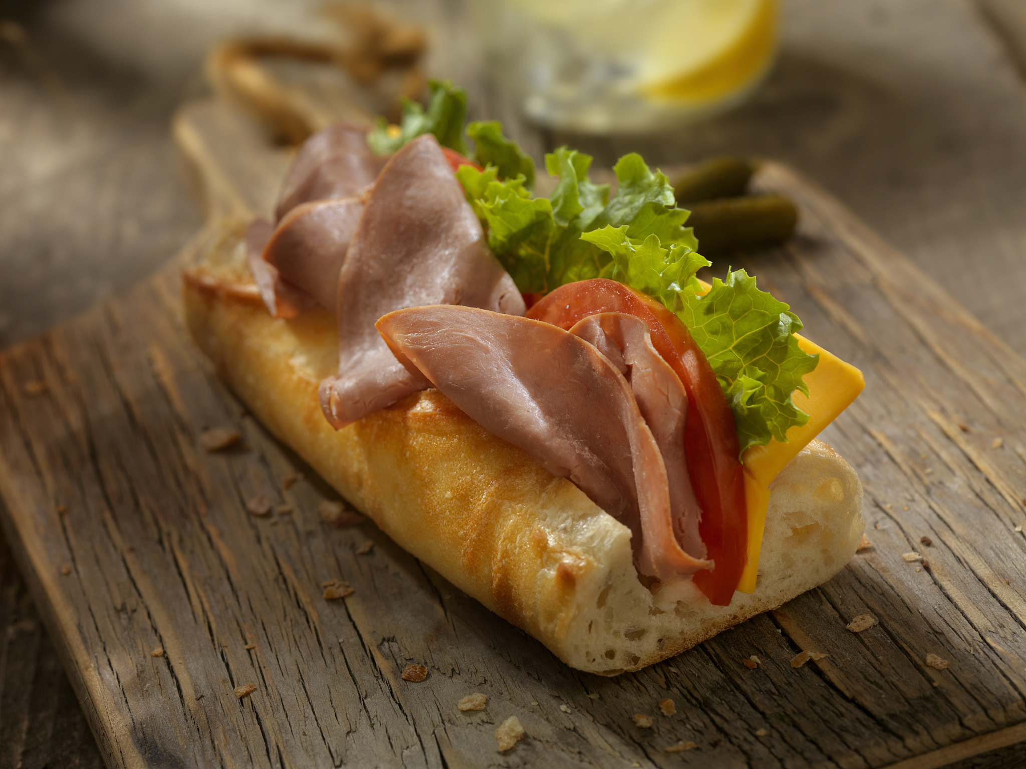 roast beef and cheese sandwich on a baguette