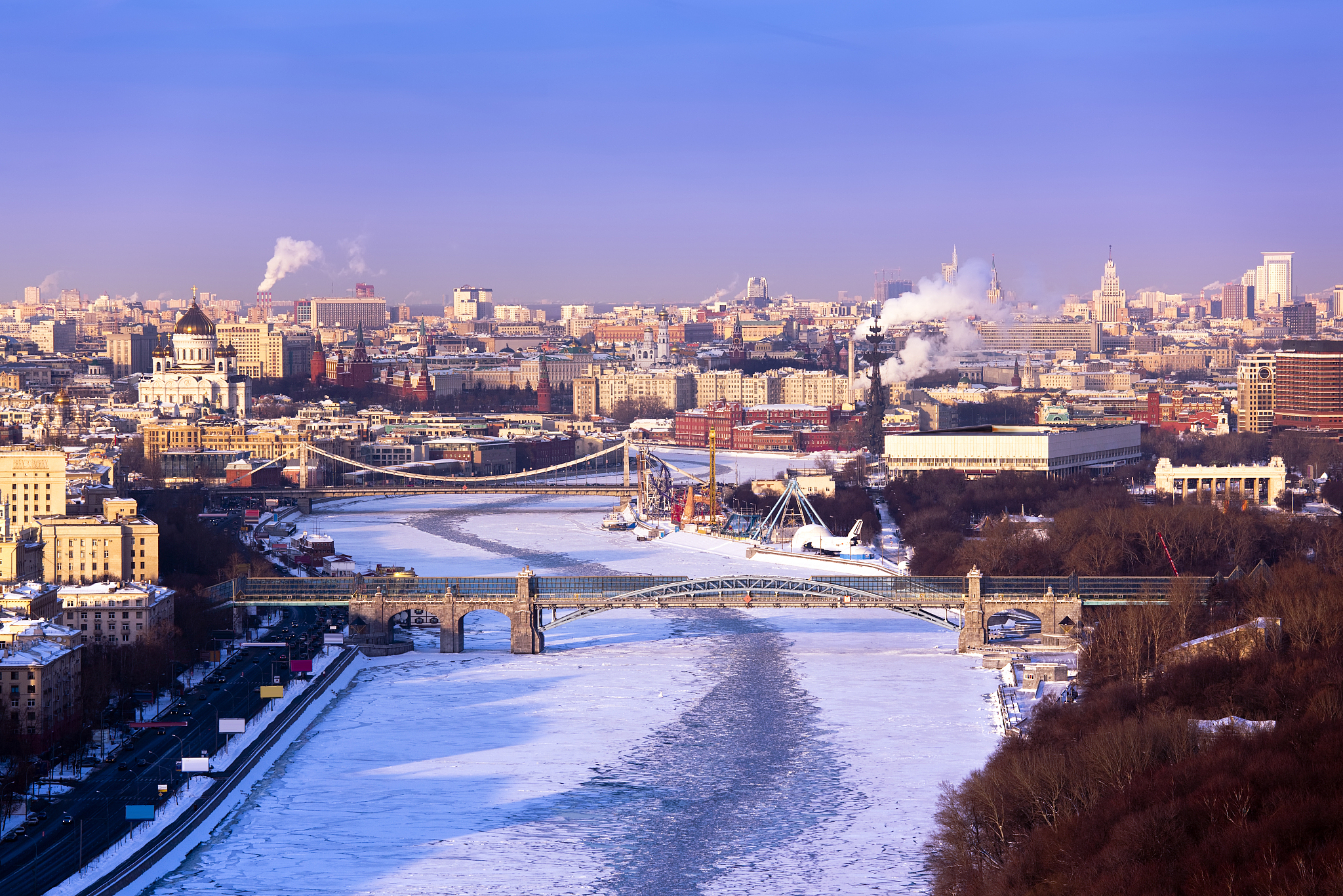 moscow cityscape in winter. bird's eye view