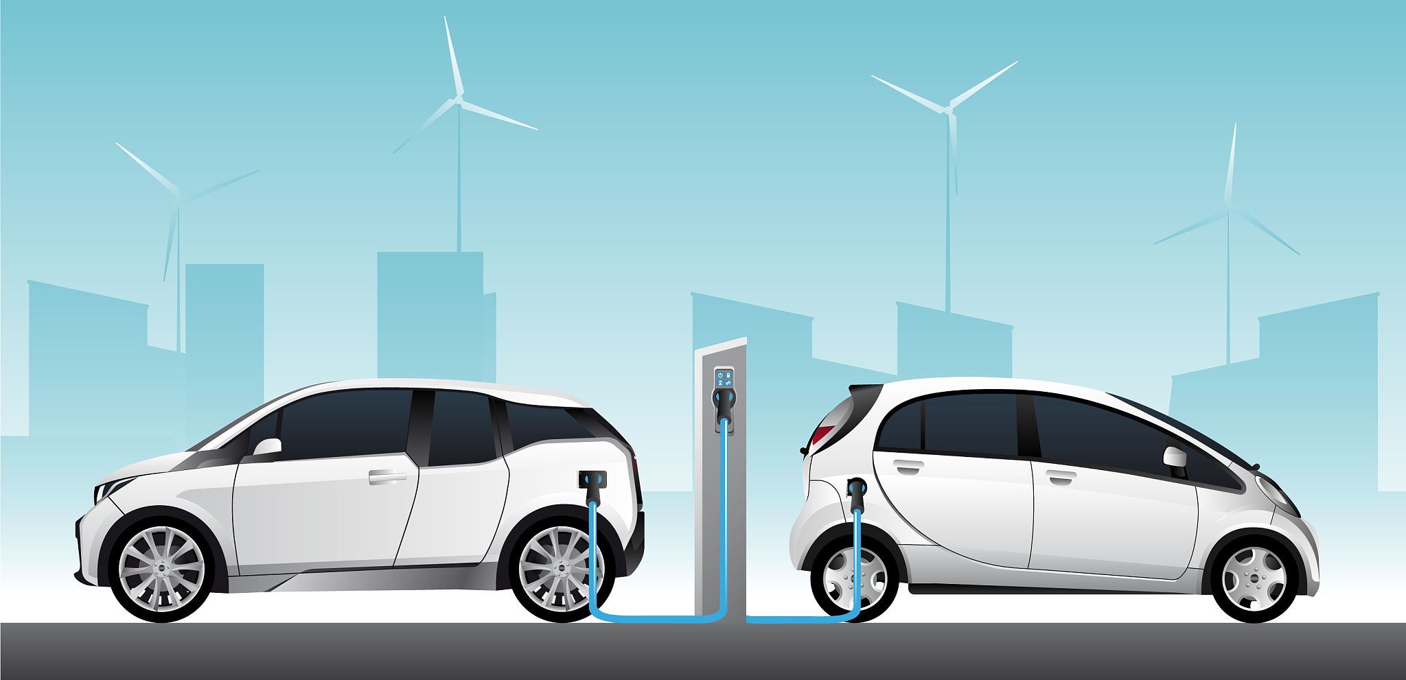 two white electric cars