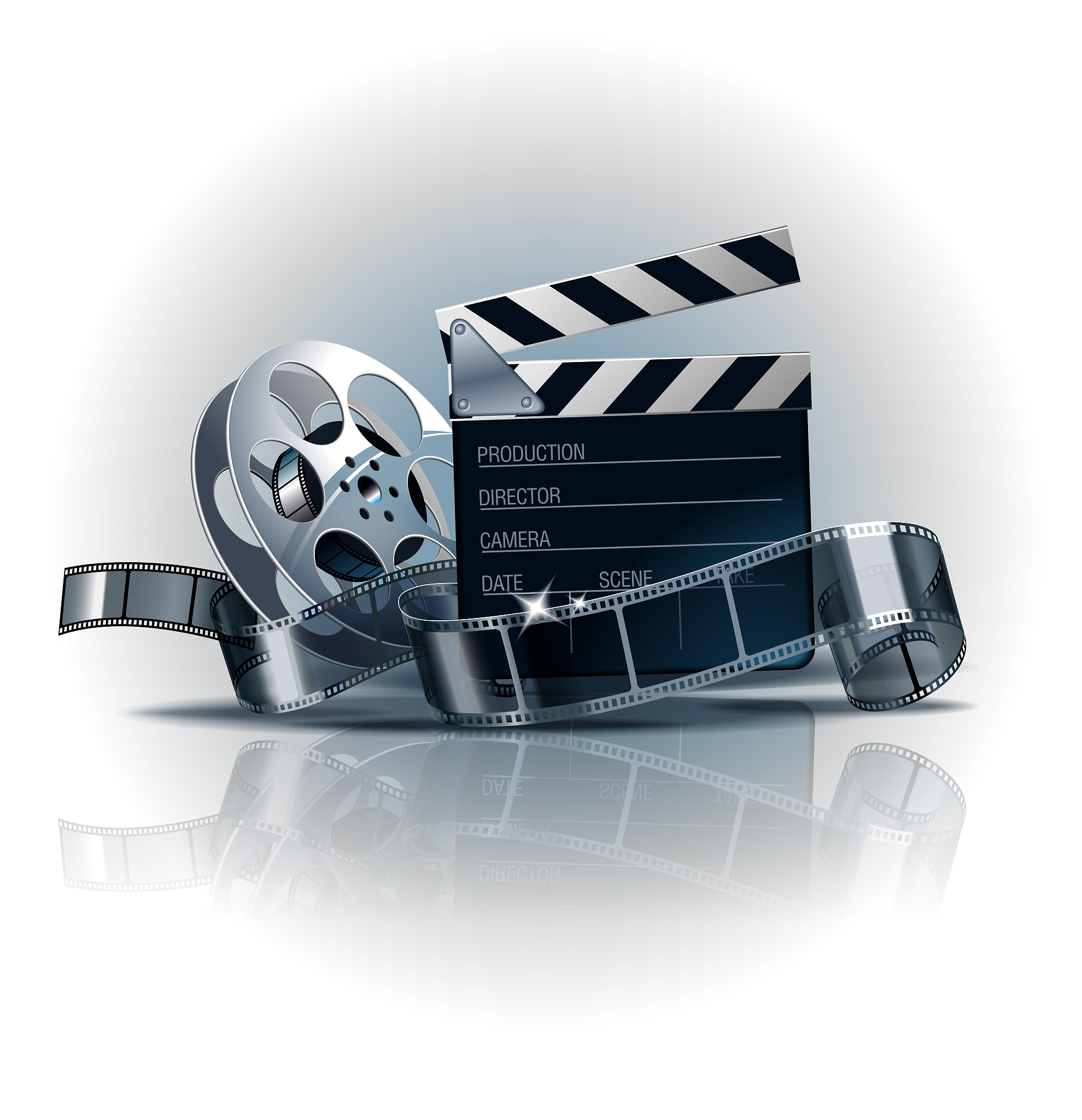 cinema poster with film-strip, and clapper. vector.