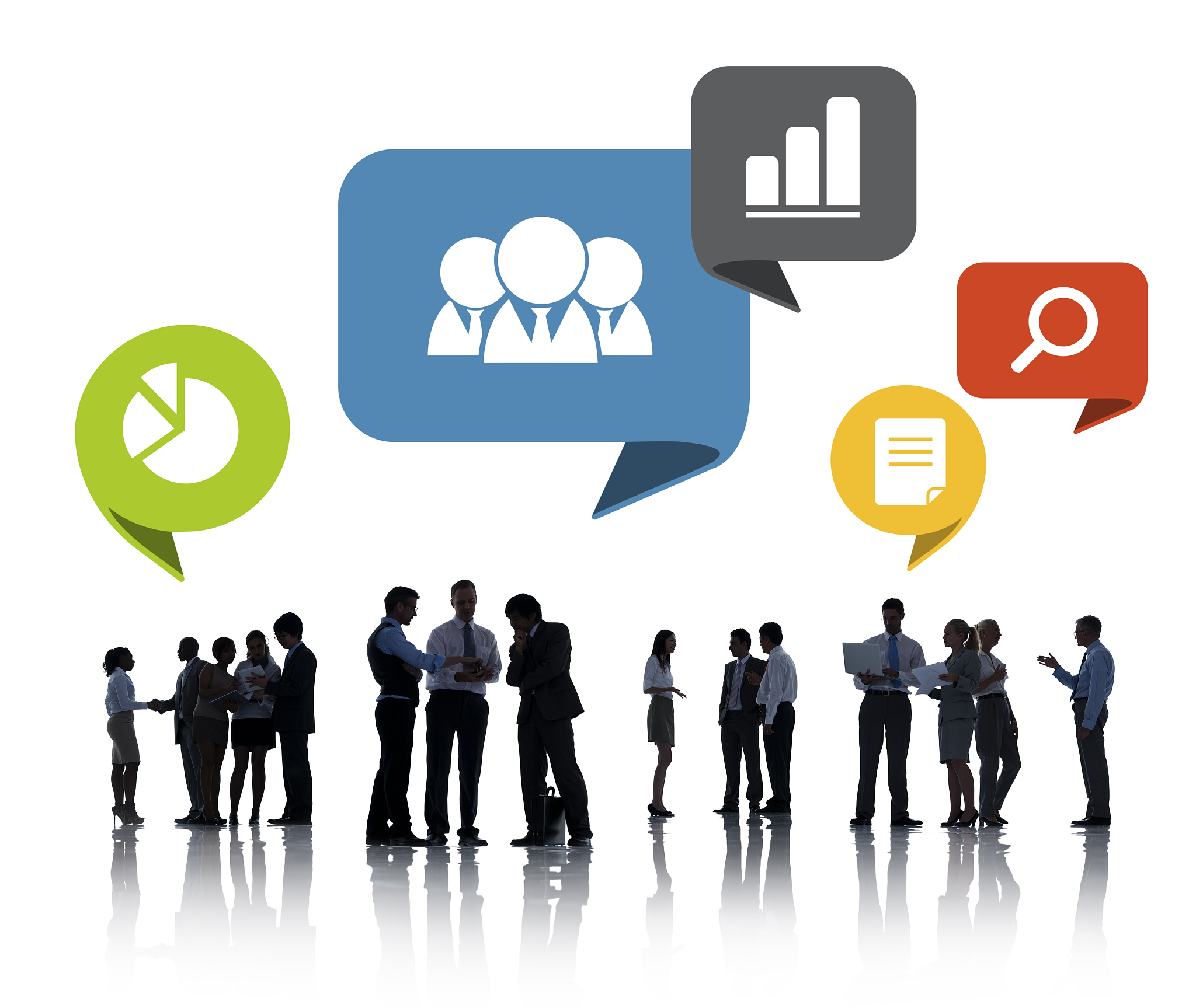 silhouettes of business people discussing social networking