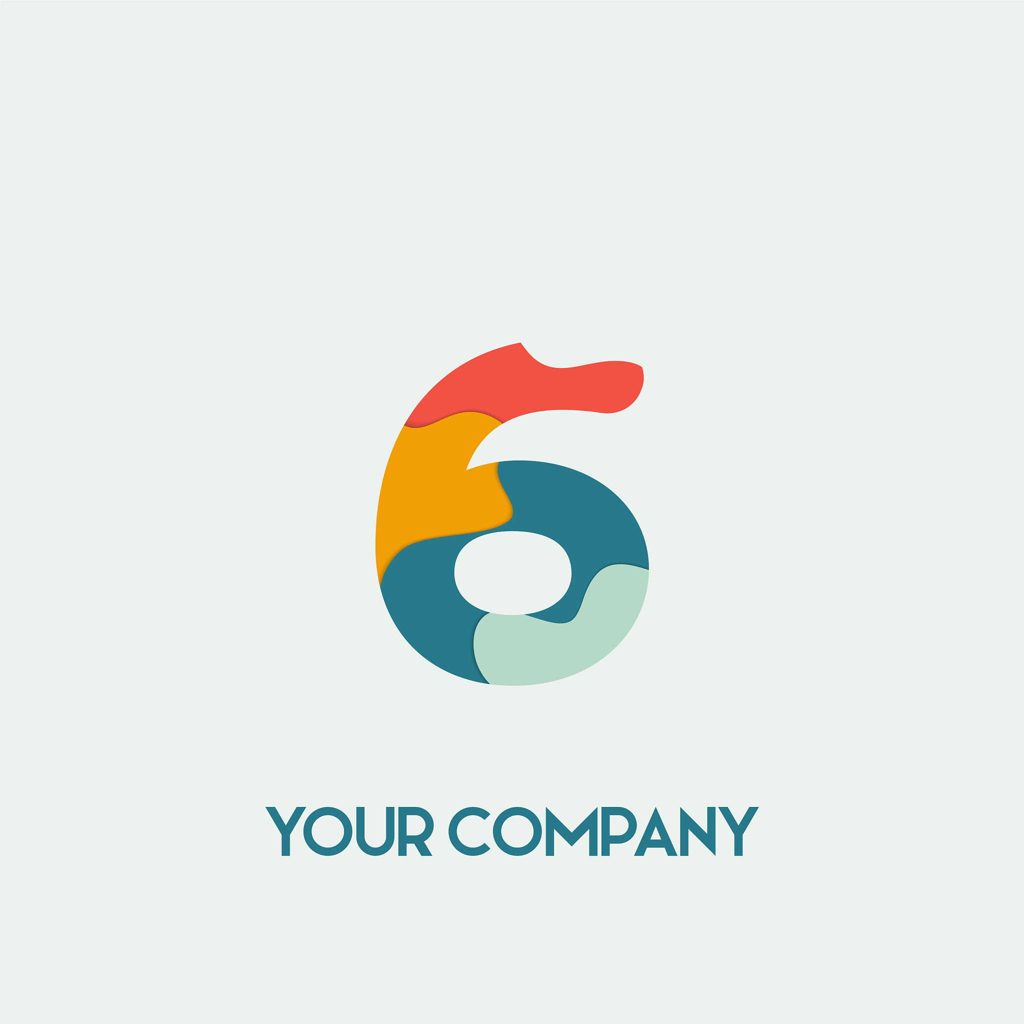 number 6 font alphabet modern dynamic flat paper