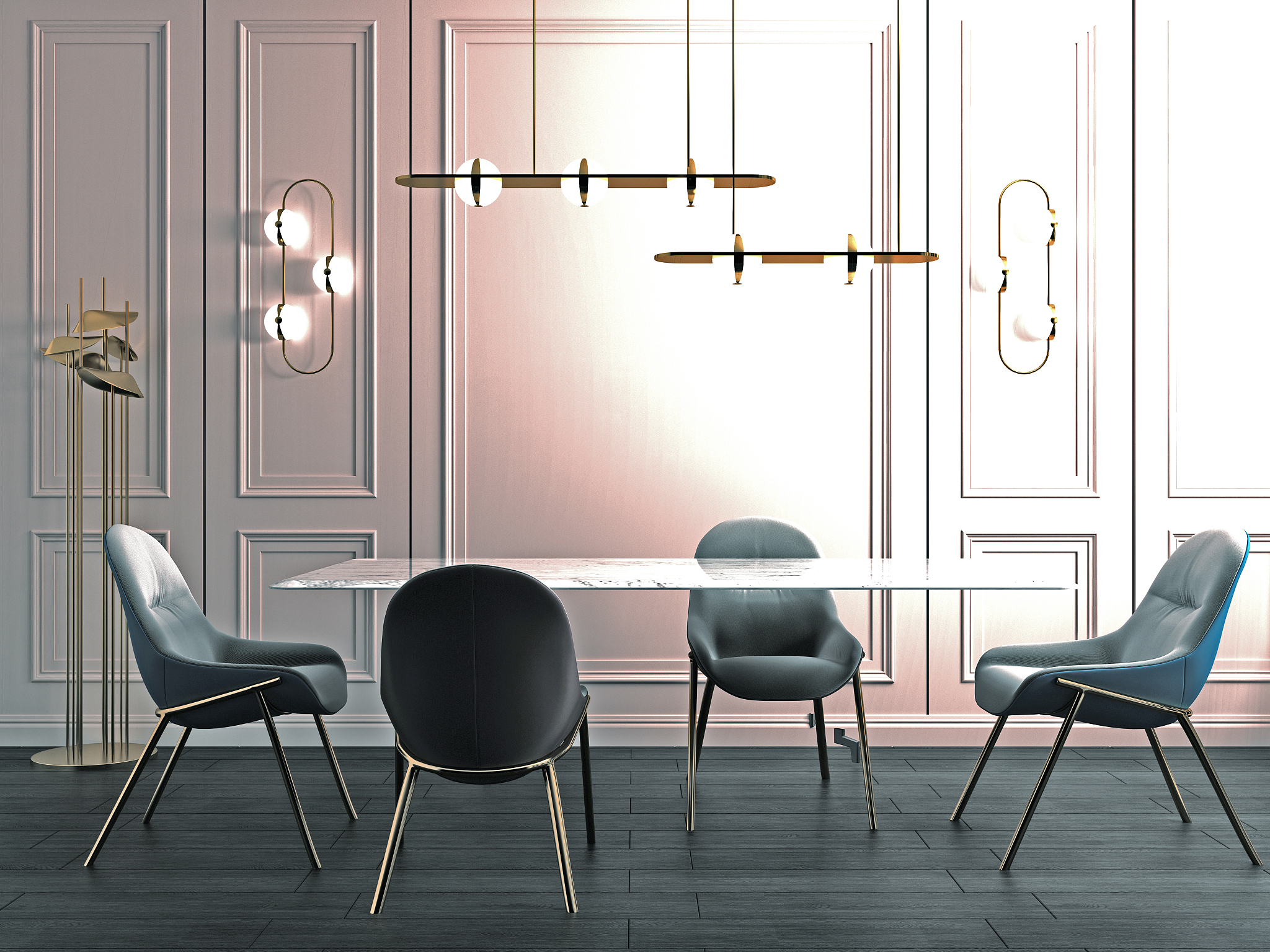 3d render of dining room interior.